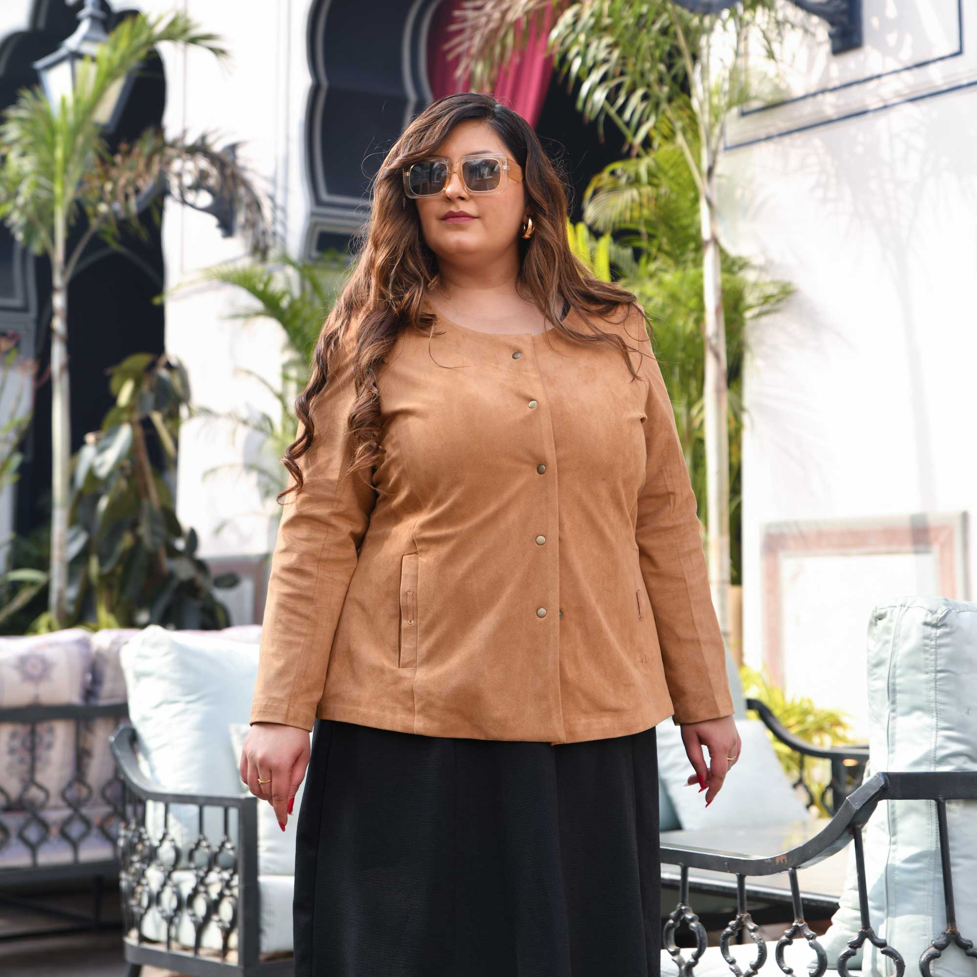 Woollen Beige Bronzed Suede Lycra Stretchable Jacket