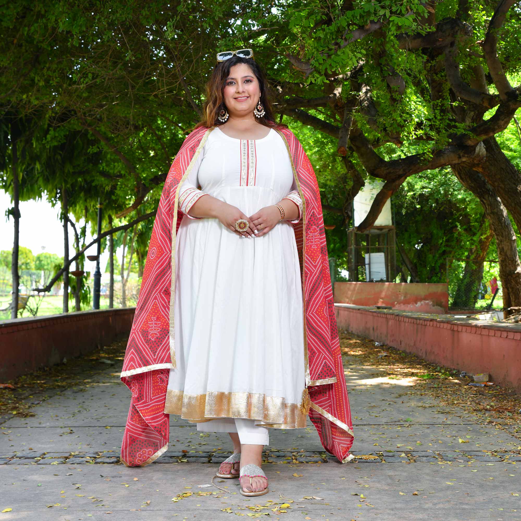 White Royal Cotton Embroidered Anarkali Set