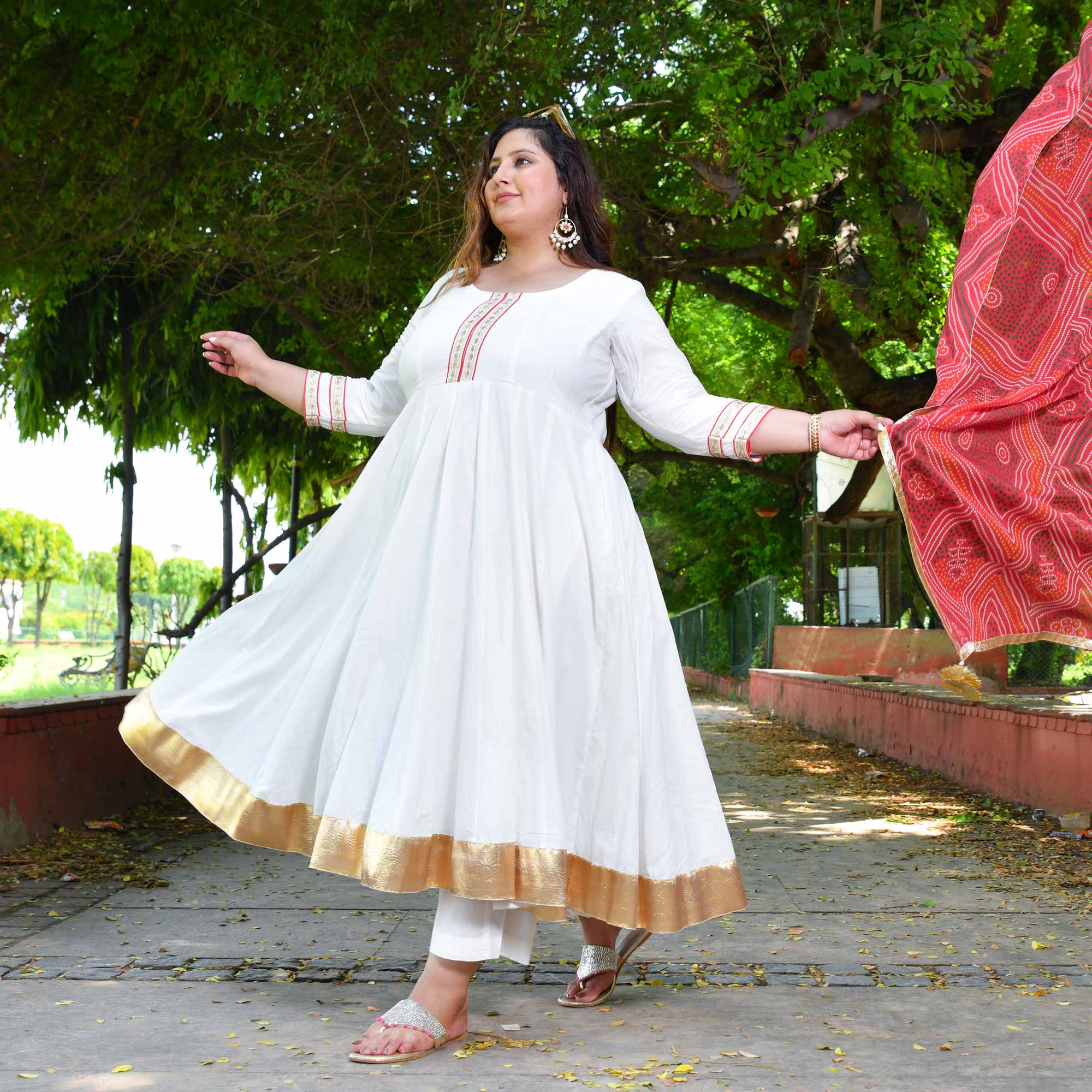 Buy White Royal Cotton Embroidered Anarkali Meera Plus Size