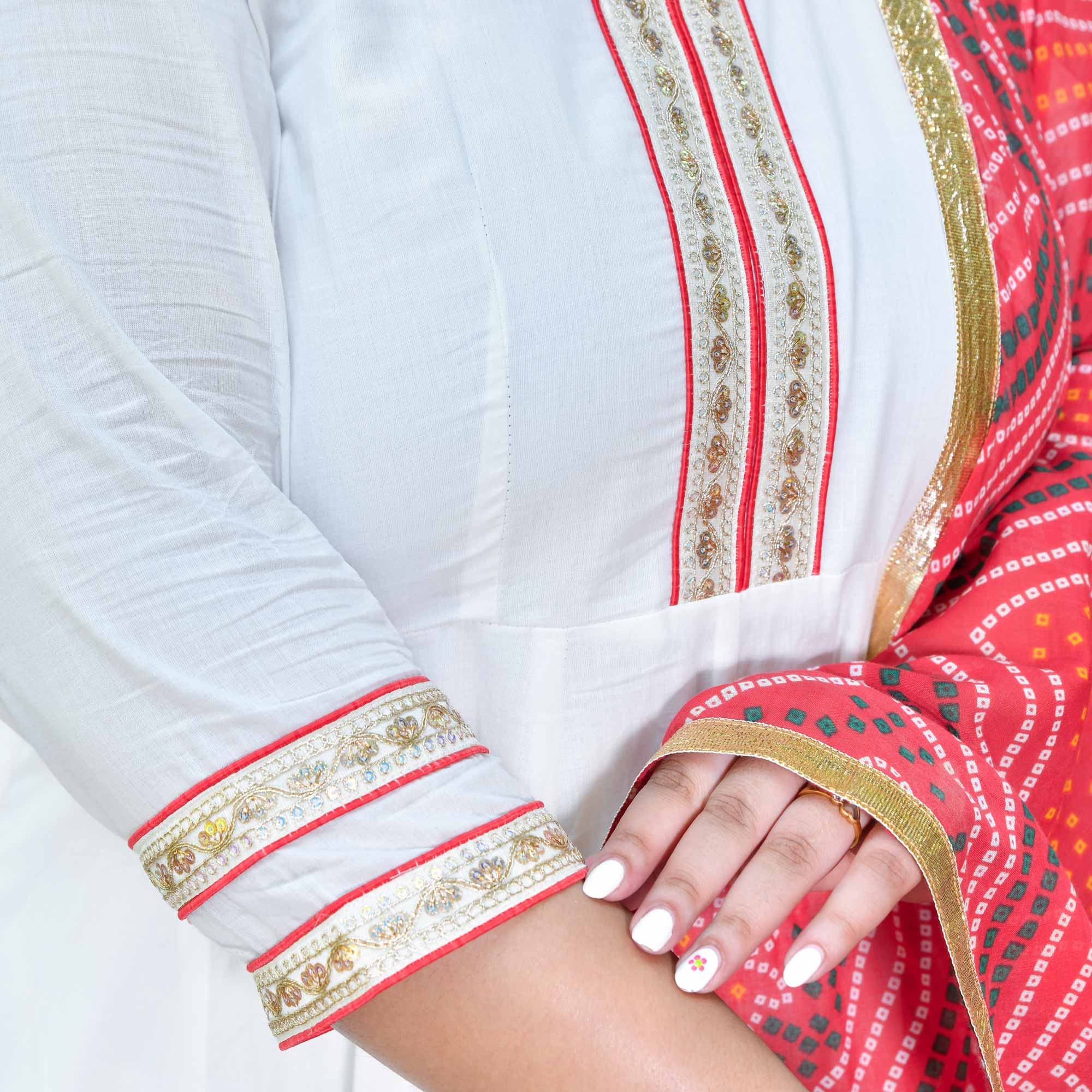 White Royal Cotton Embroidered Anarkali Set