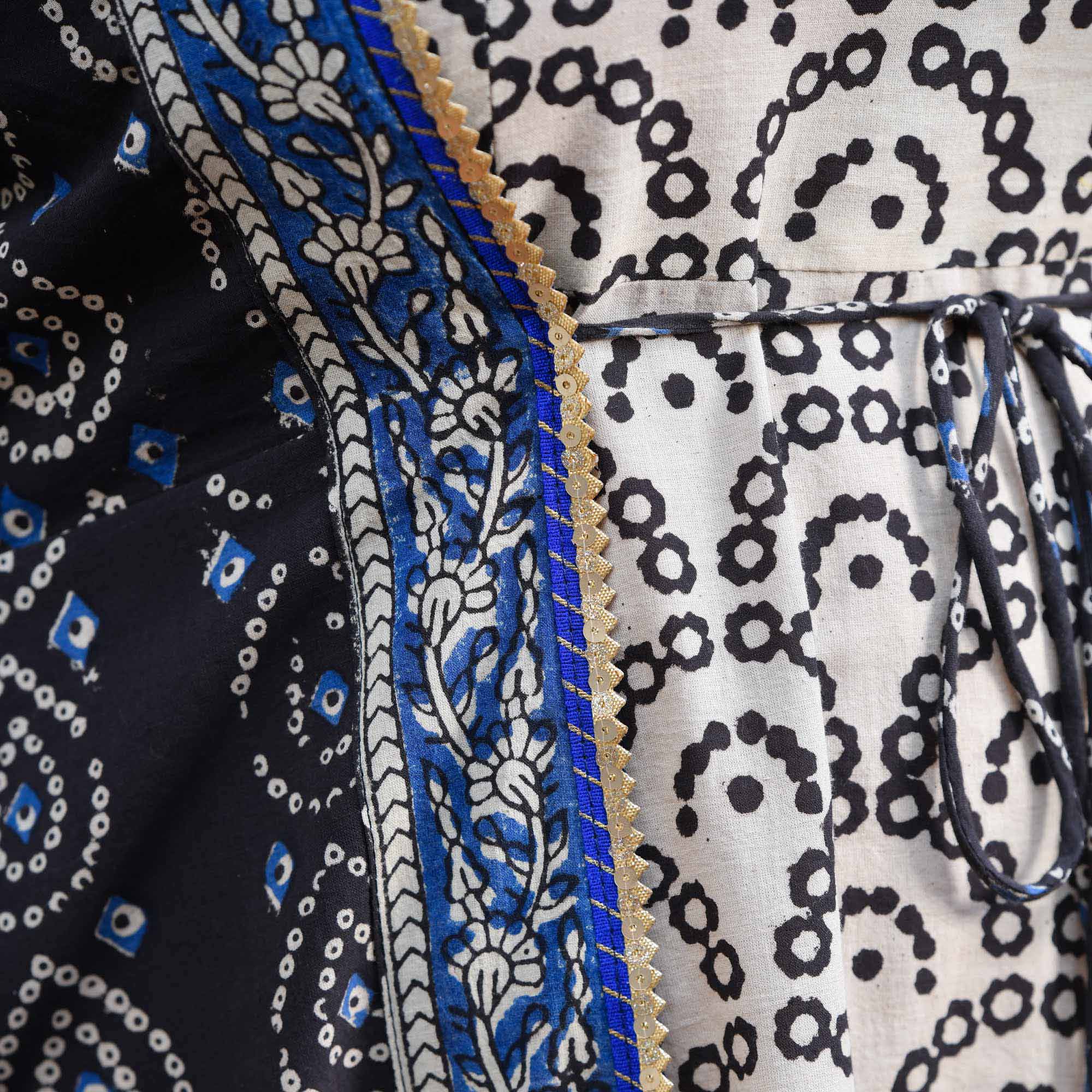 Shadow & Sand Handblock Printed Bandhani Dress With Cape