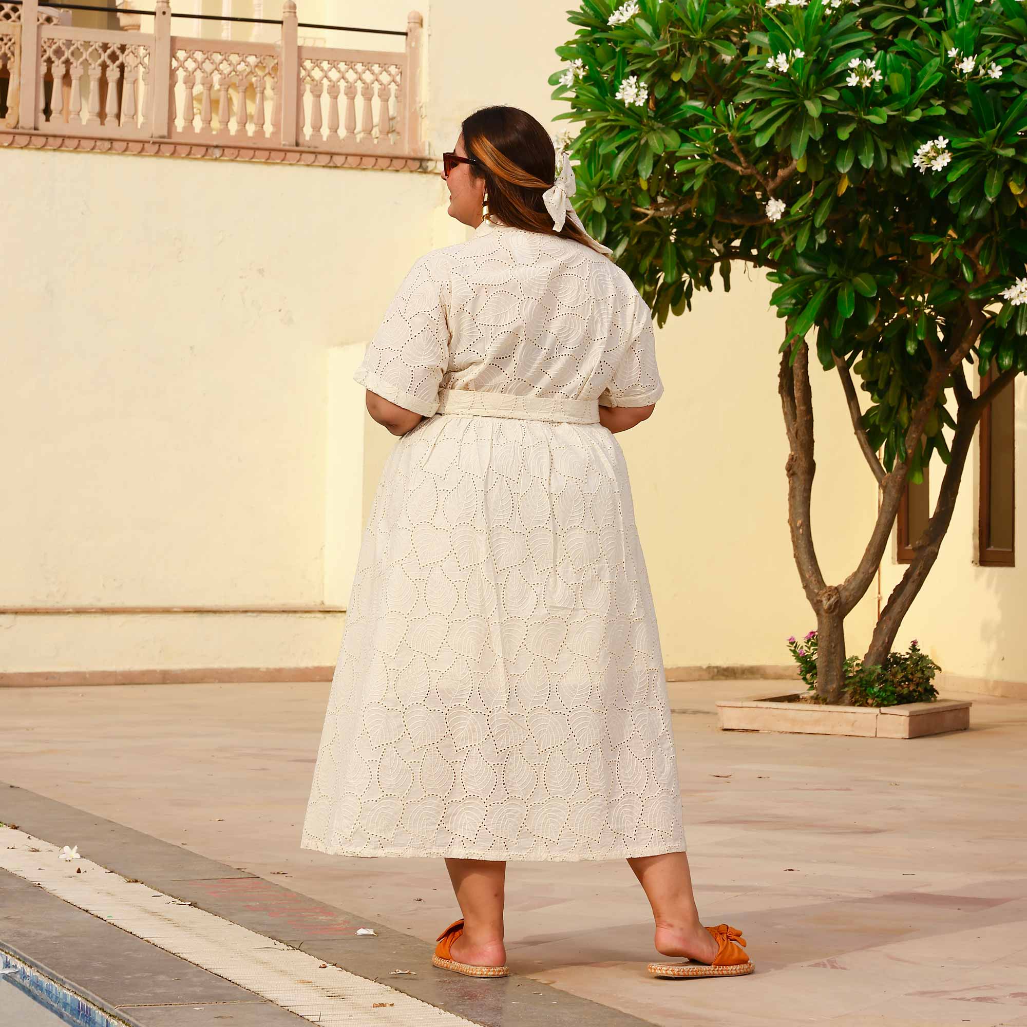 Pearl Perfection Off-White Schiffli Dress