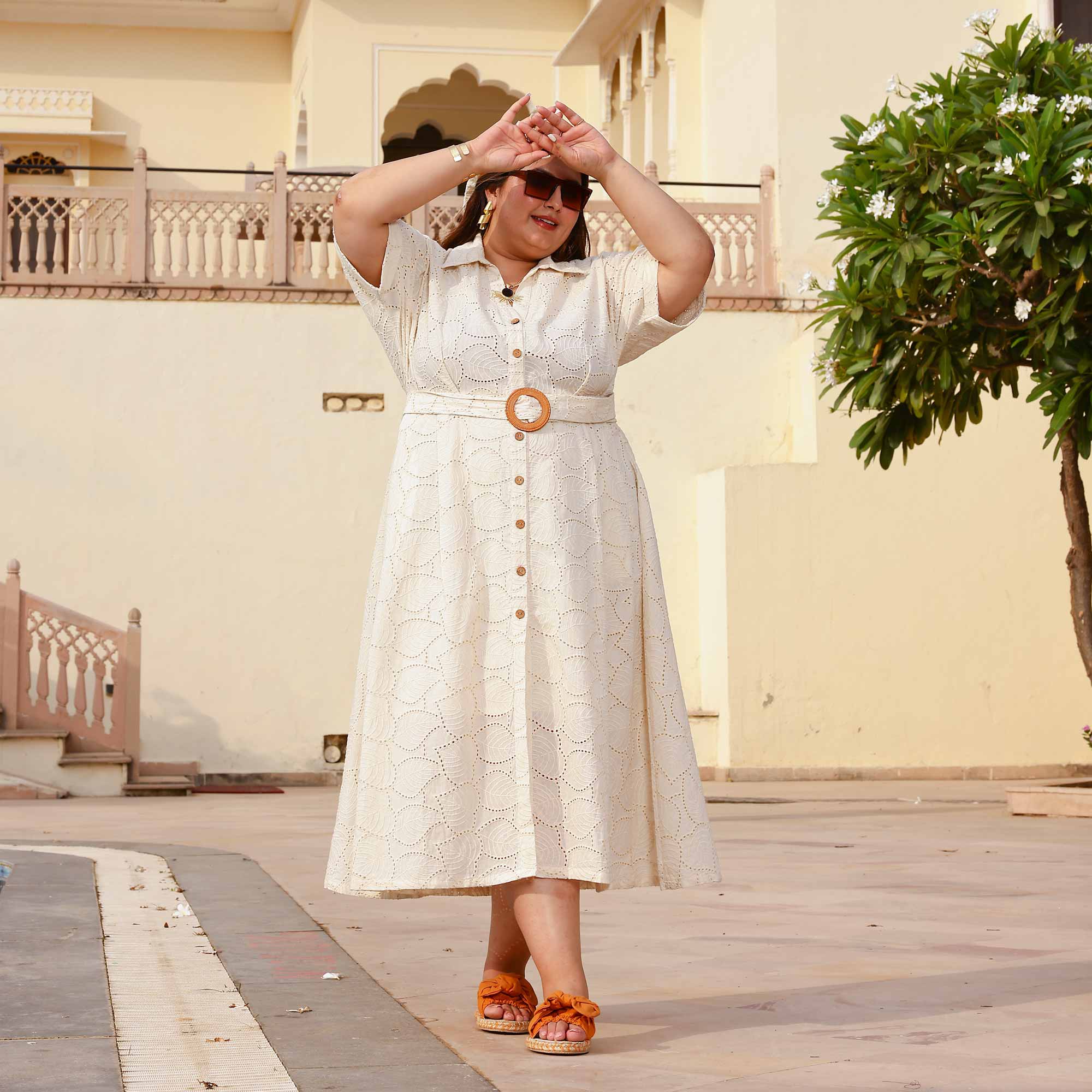 Pearl Perfection Off-White Schiffli Dress