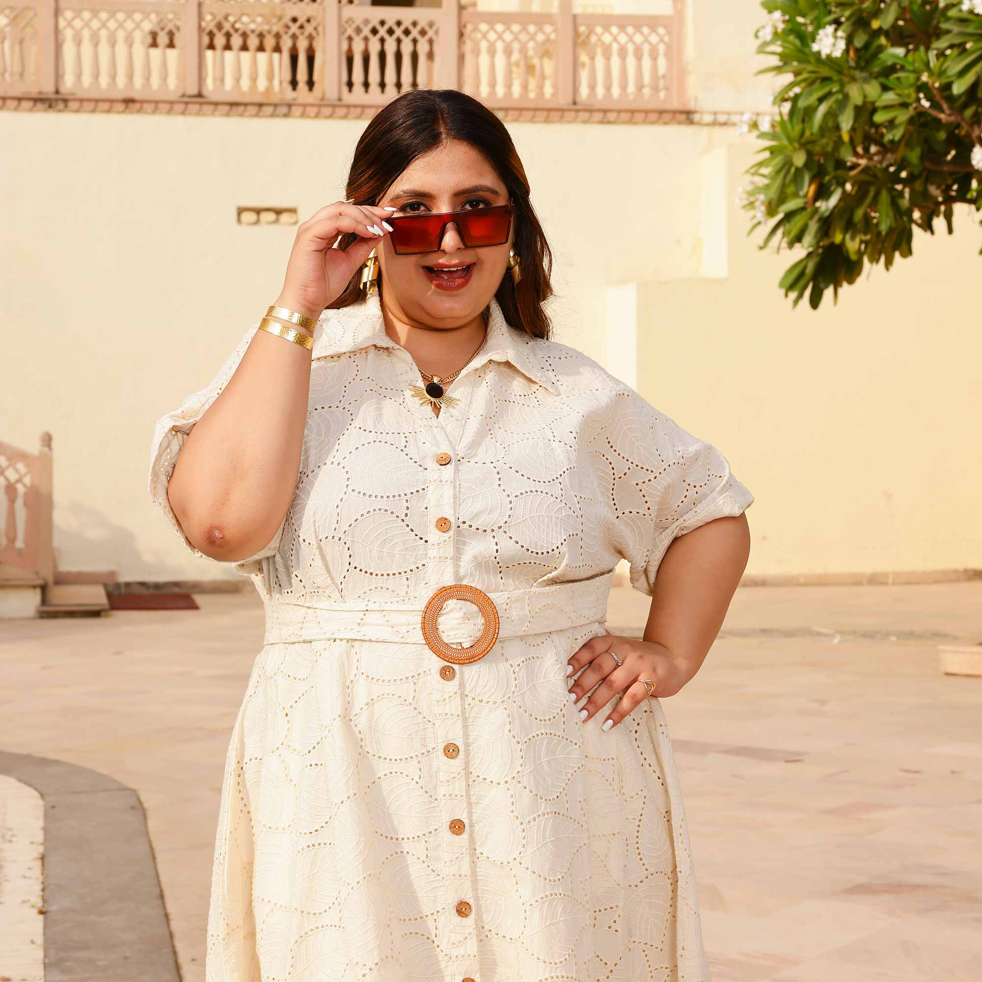 Pearl Perfection Off-White Schiffli Dress