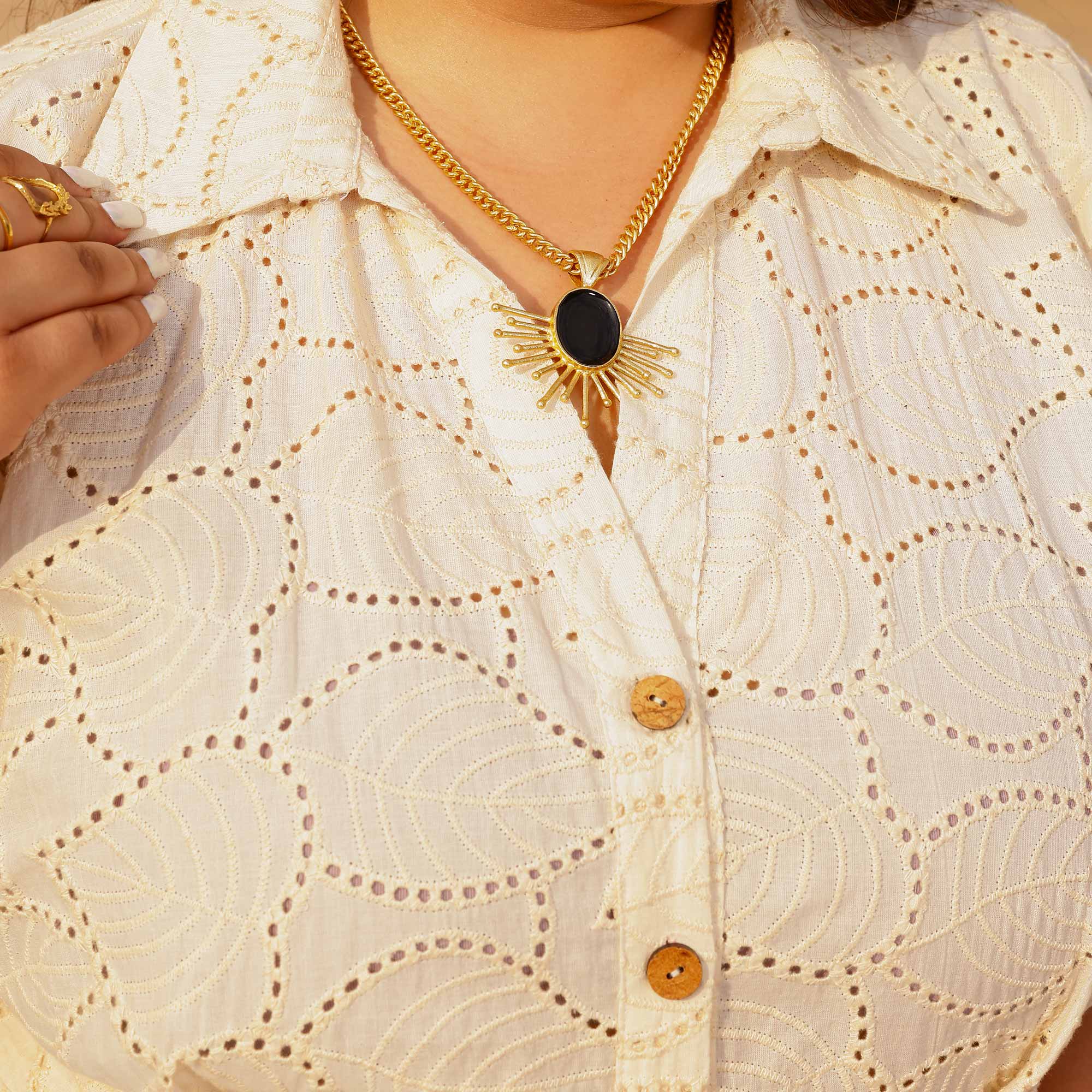 Pearl Perfection Off-White Schiffli Dress