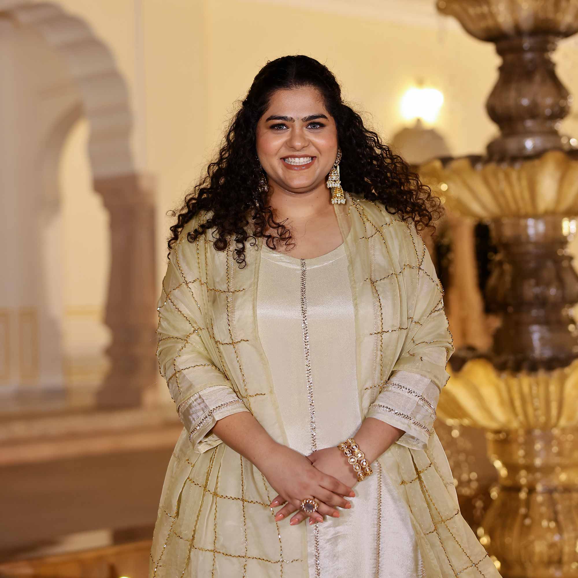 MOHANA Off-White & Gold Cutdana Embroidered Pure Tissue Silk Kurta