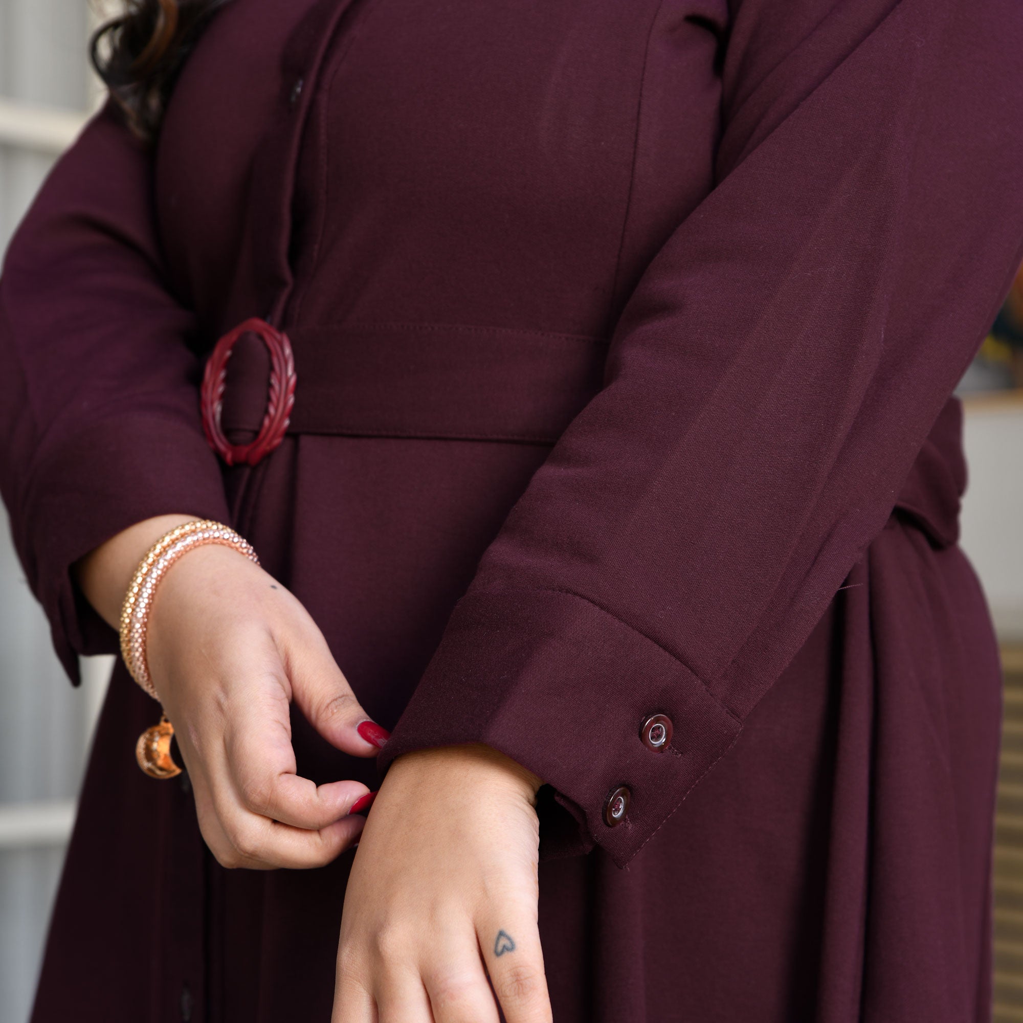 Deep Wine woollen fleece Aline dress