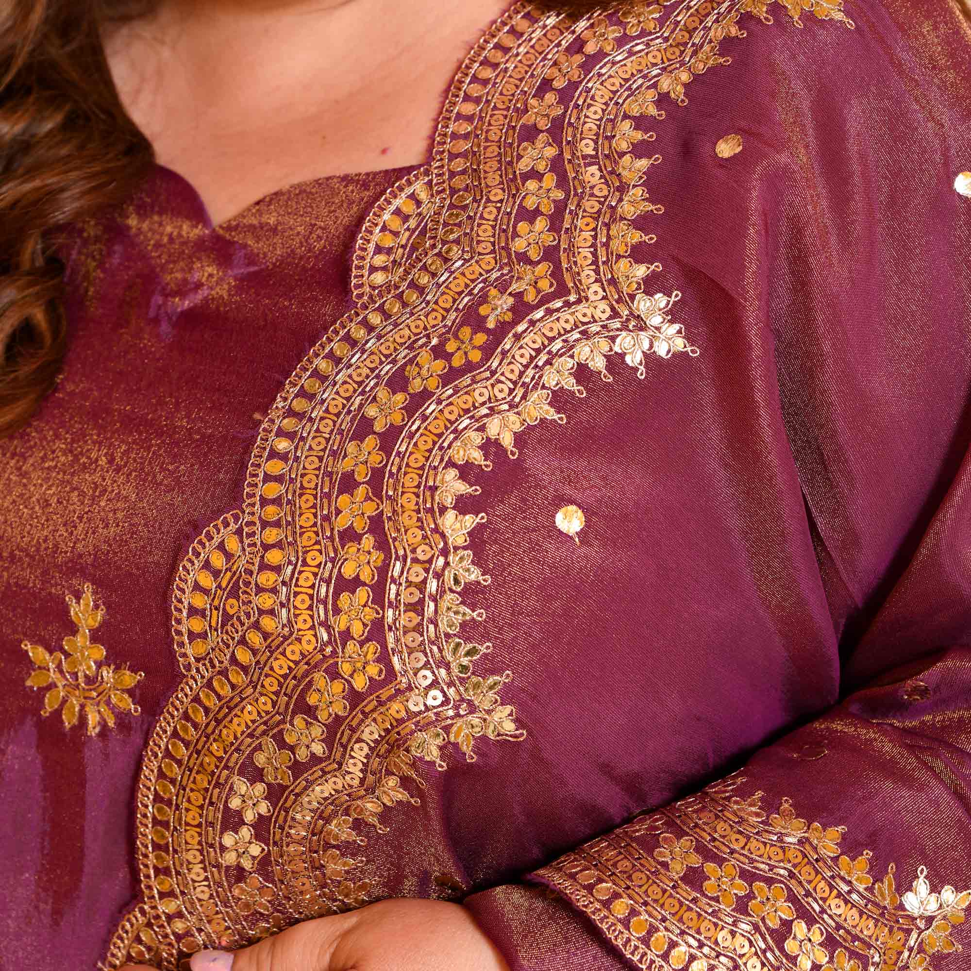 Berry Divine-Purple Pure Tissue Silk Embroidered Suit Set