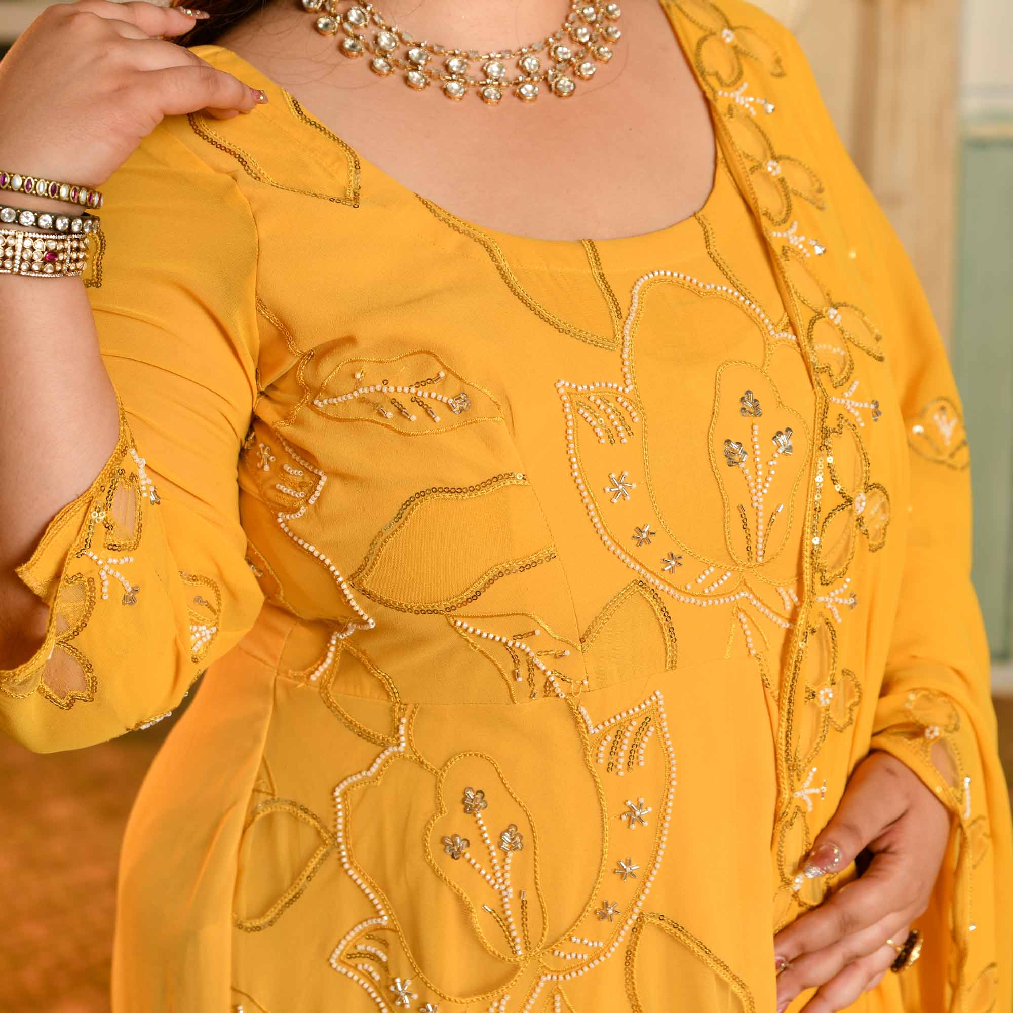 Surya Mahal - Yellow Cutdana Embroidery Georgette Anarkali Dress