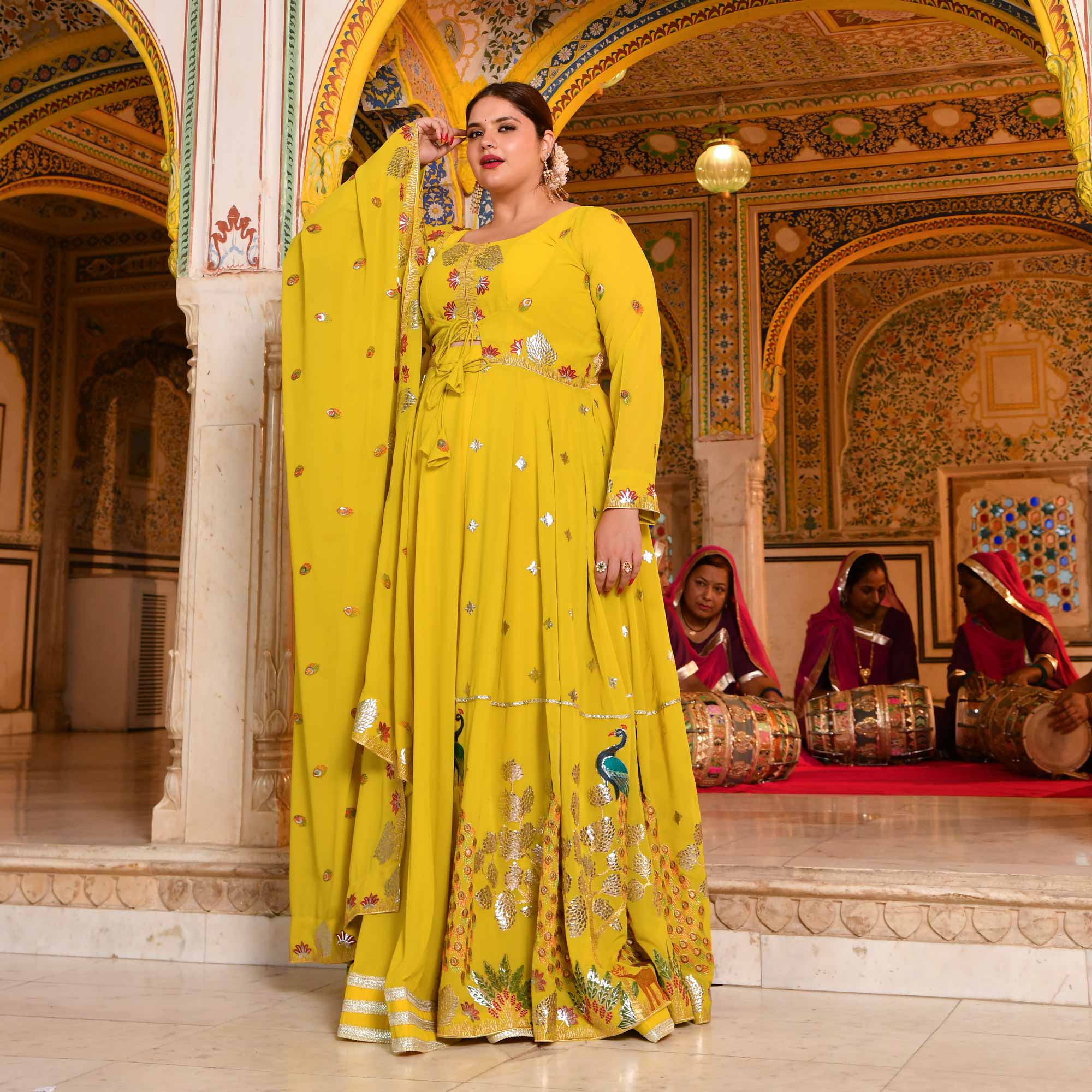 Shahzadi-Imperial Lime Embroidered Cape Set