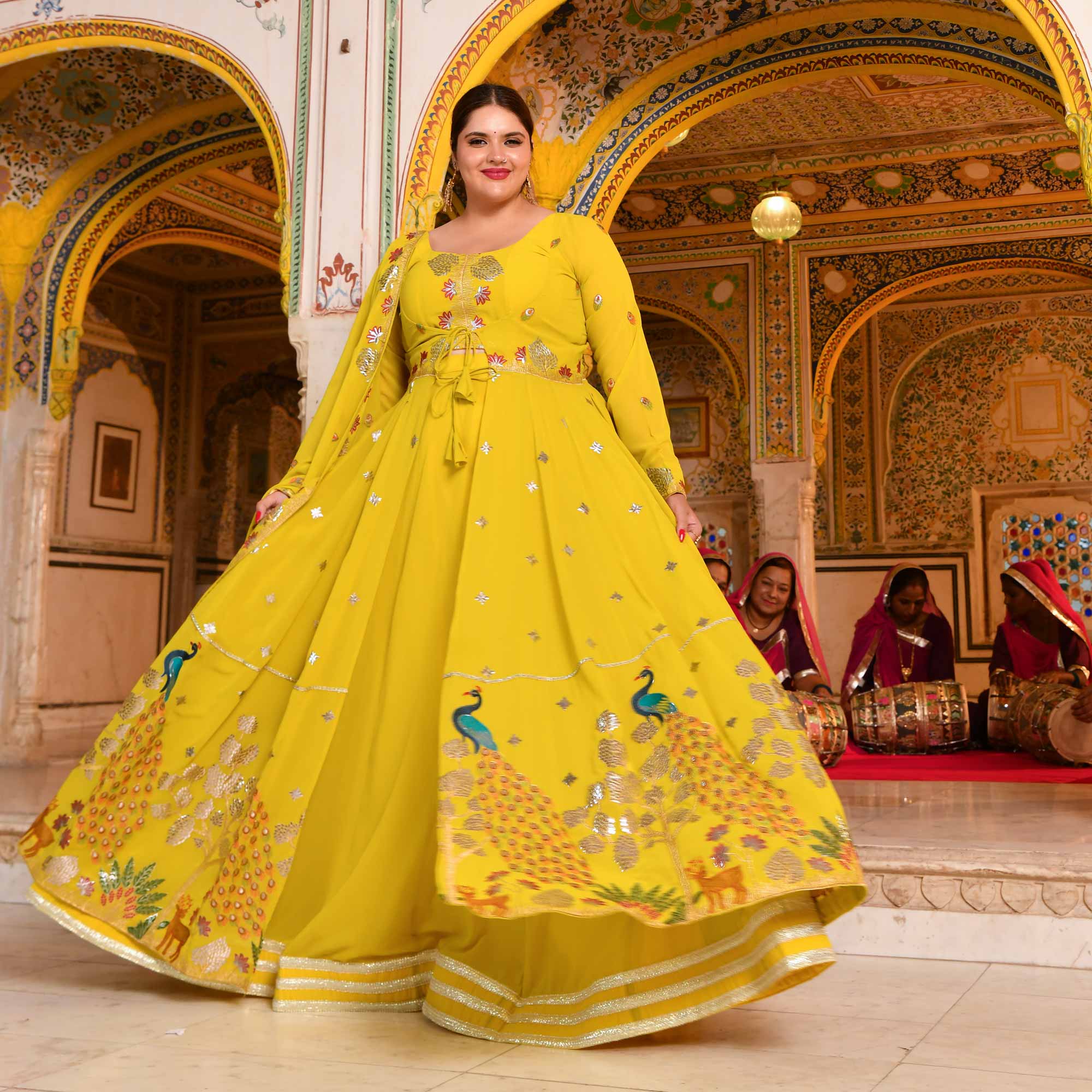 Shahzadi-Imperial Lime Embroidered Cape Set