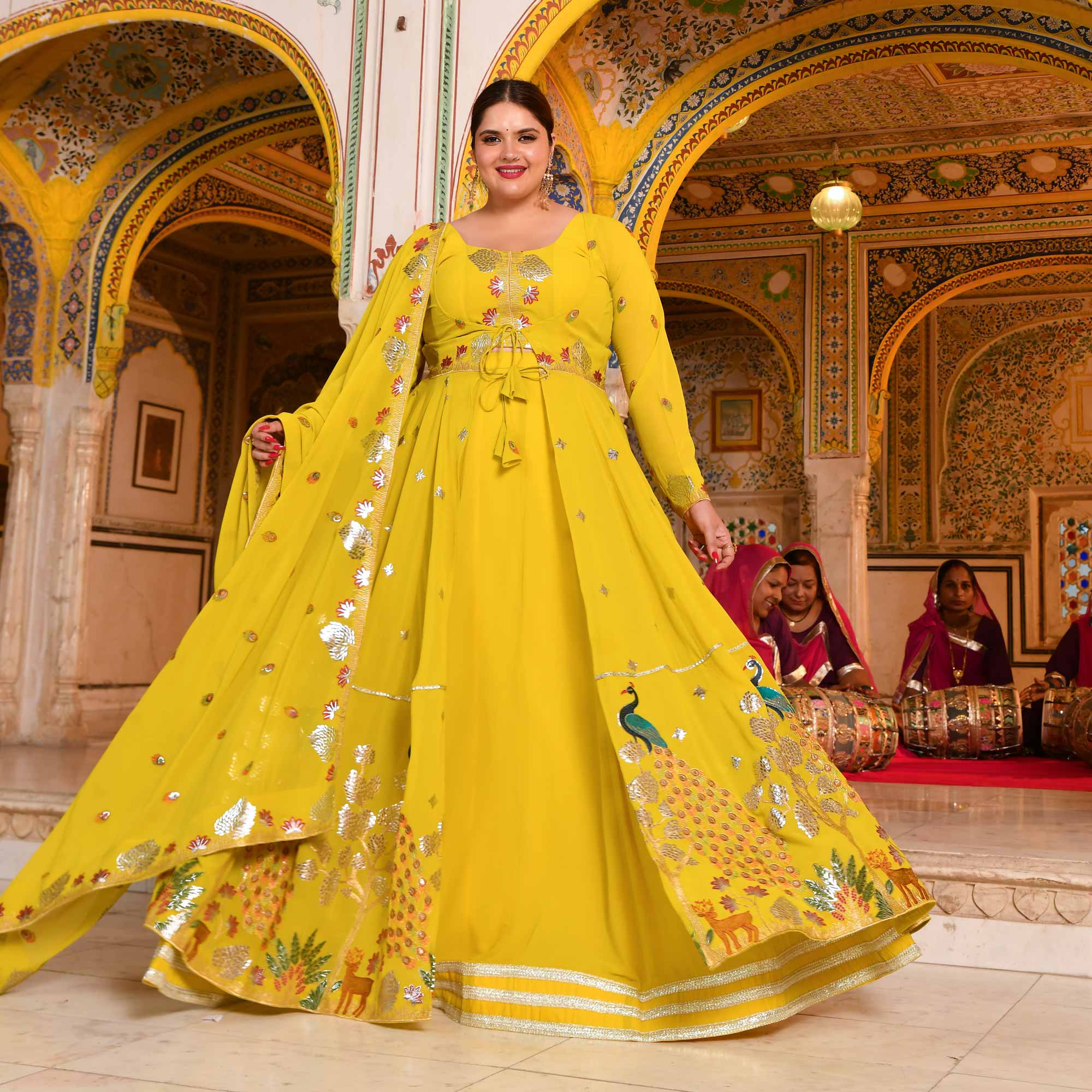 Shahzadi-Imperial Lime Embroidered Cape Set