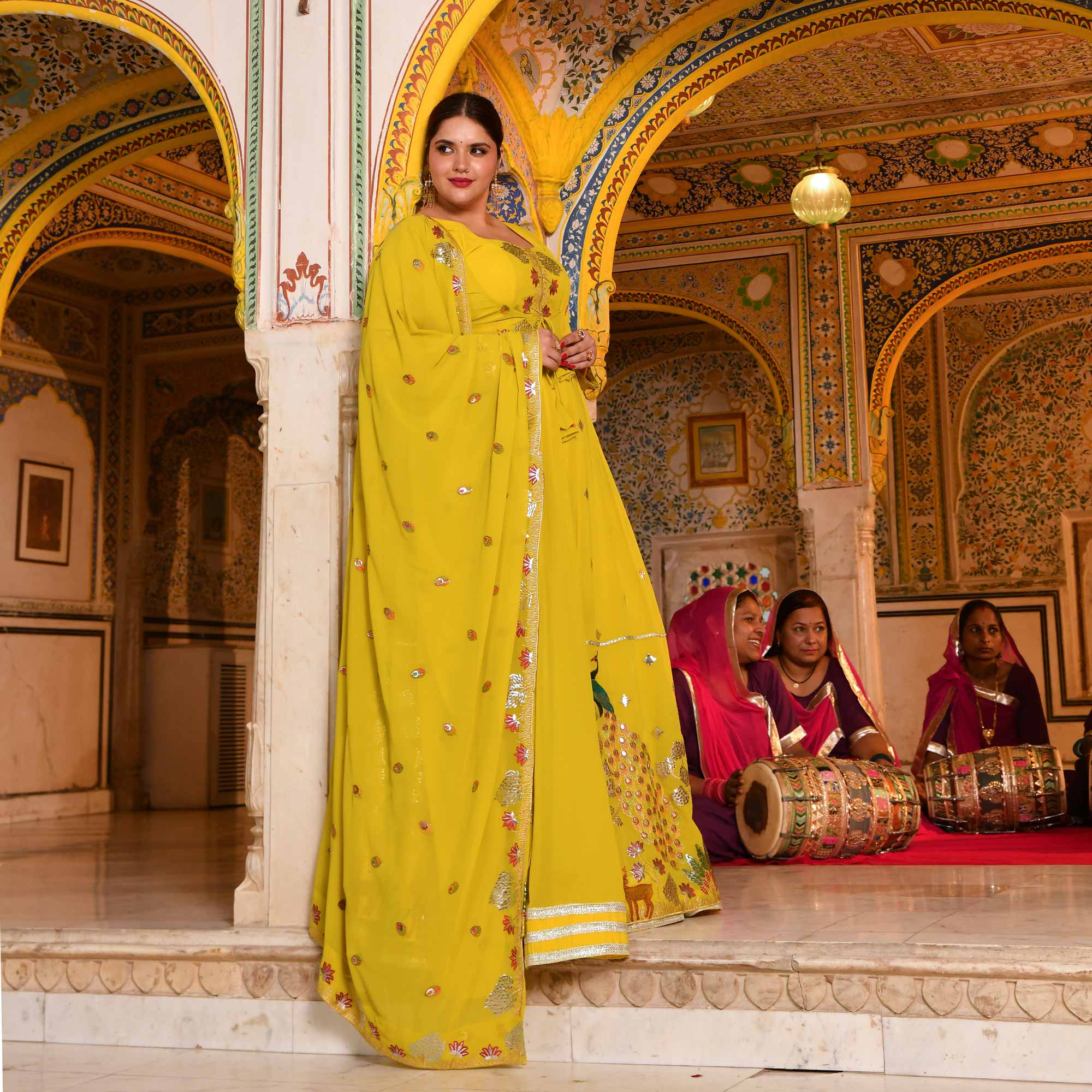 Shahzadi-Imperial Lime Embroidered Cape Set