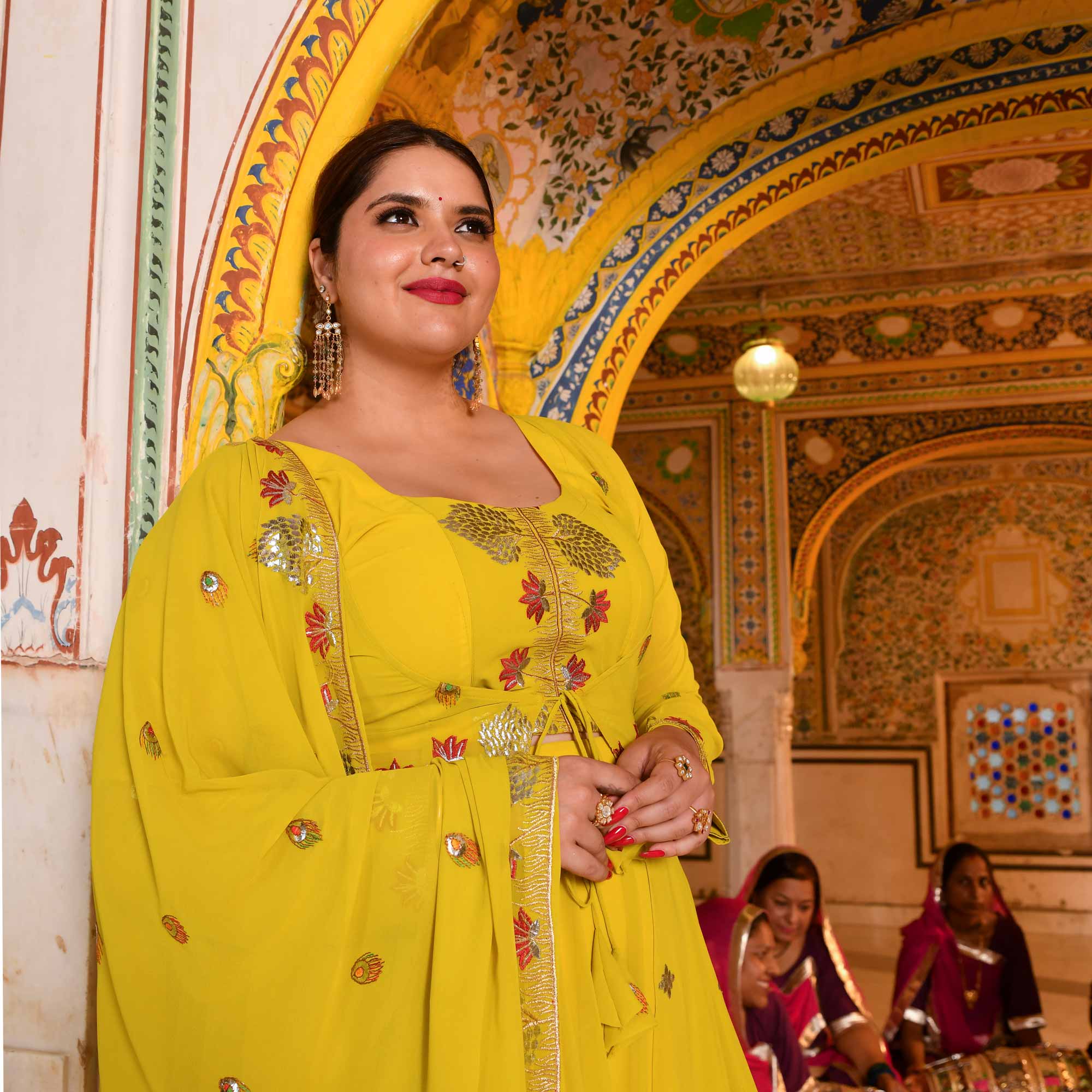 Shahzadi-Imperial Lime Embroidered Cape Set