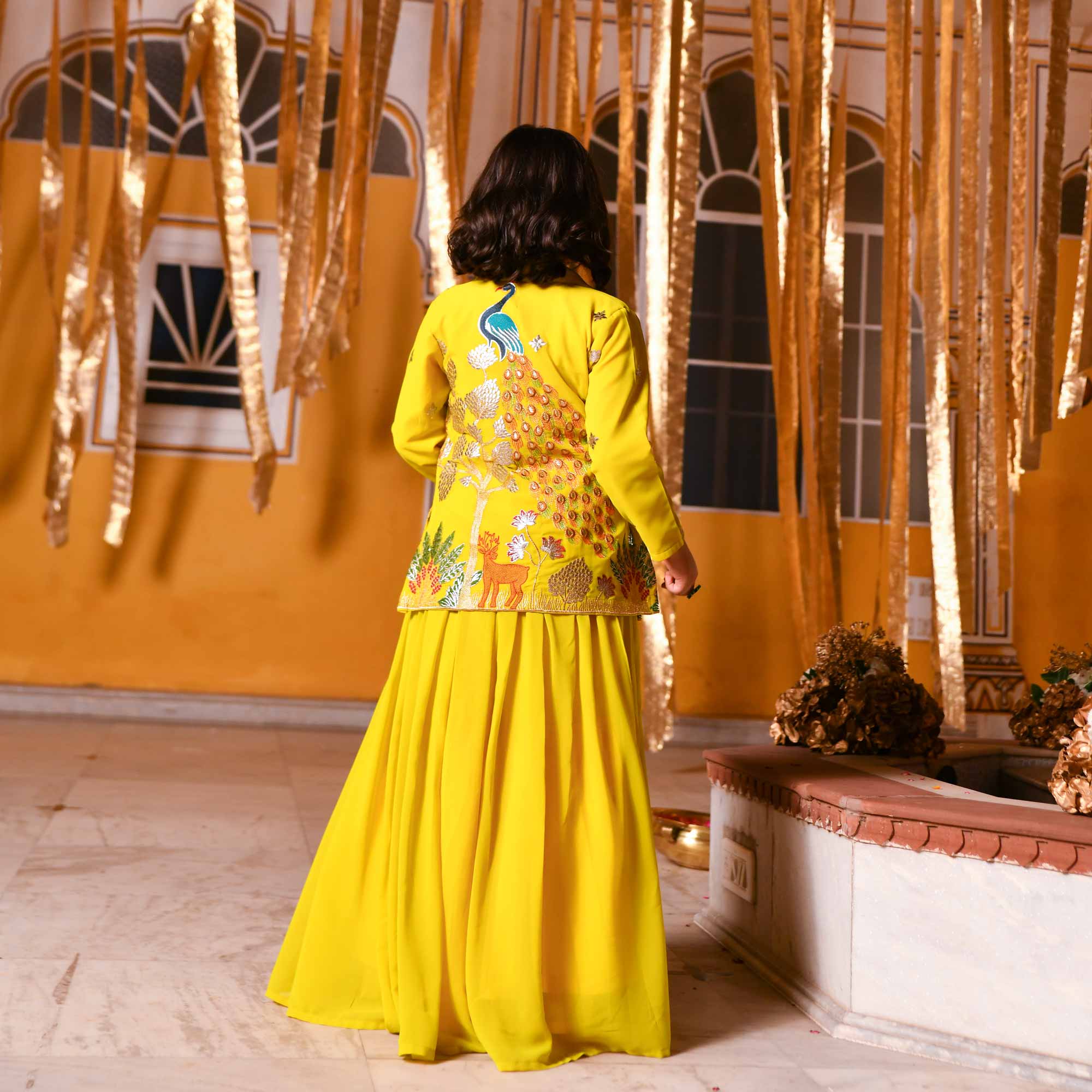 Golden Feather Kids Georgette Blazer Lehenga Set