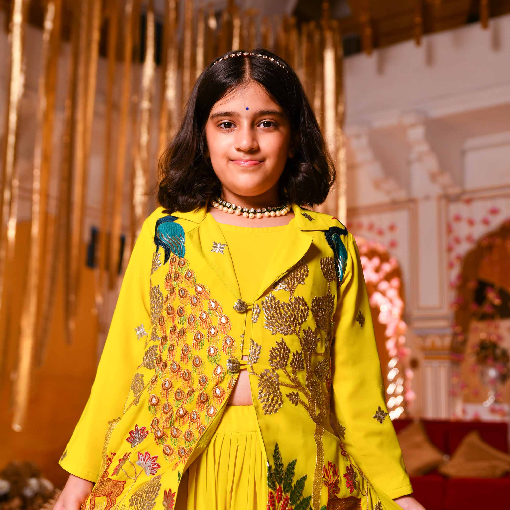 Golden Feather Kids Georgette Blazer Lehenga Set