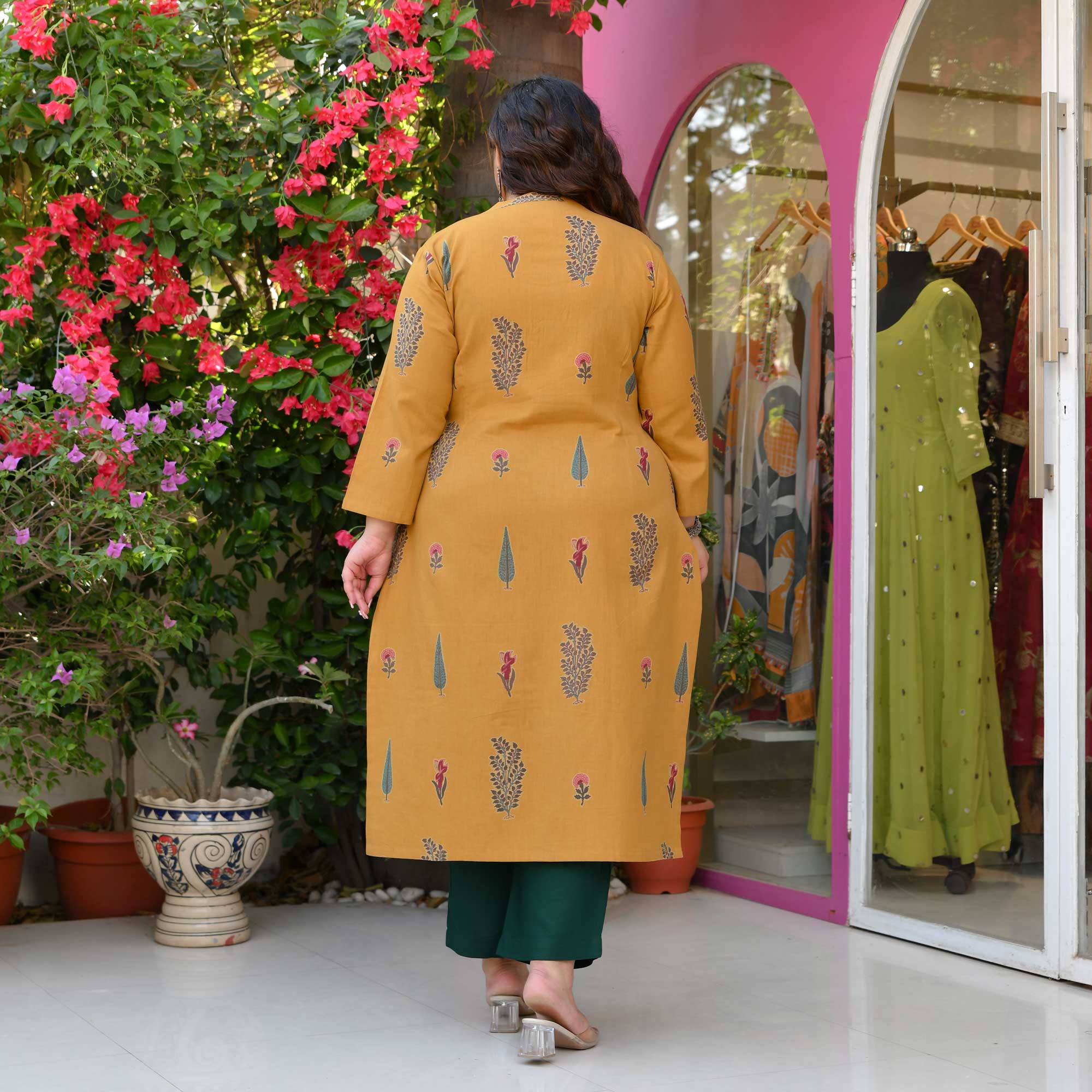 Jaisalmer- Mustard Yellow Butta Printed Pure Cotton Kurta