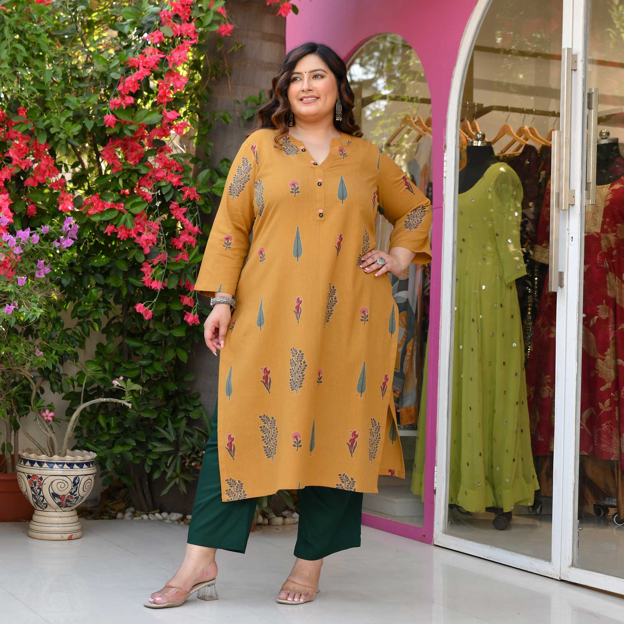 Jaisalmer- Mustard Yellow Butta Printed Pure Cotton Kurta