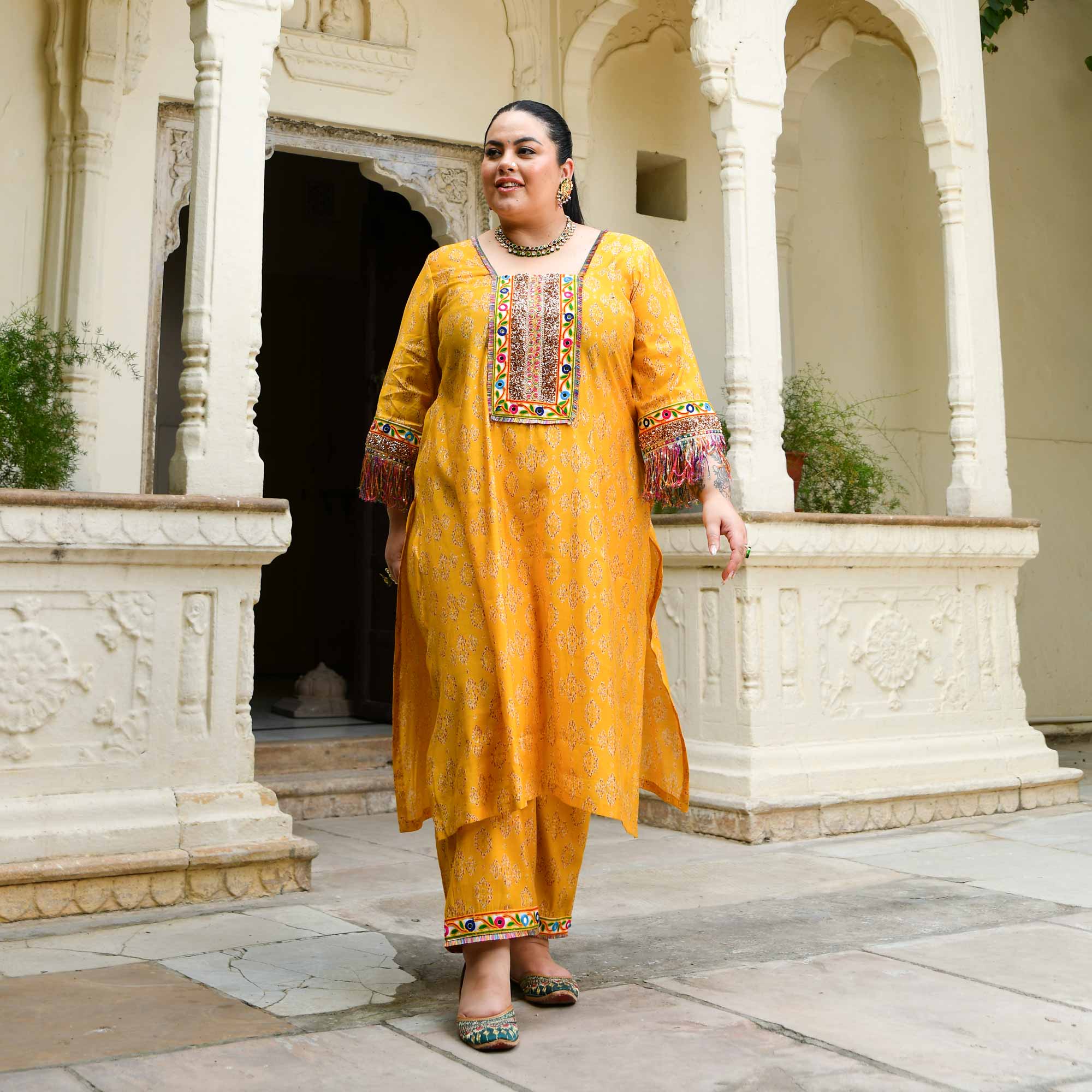 Cheer- Yellow Modal Embroidered Bohemian Kurta Pants Set