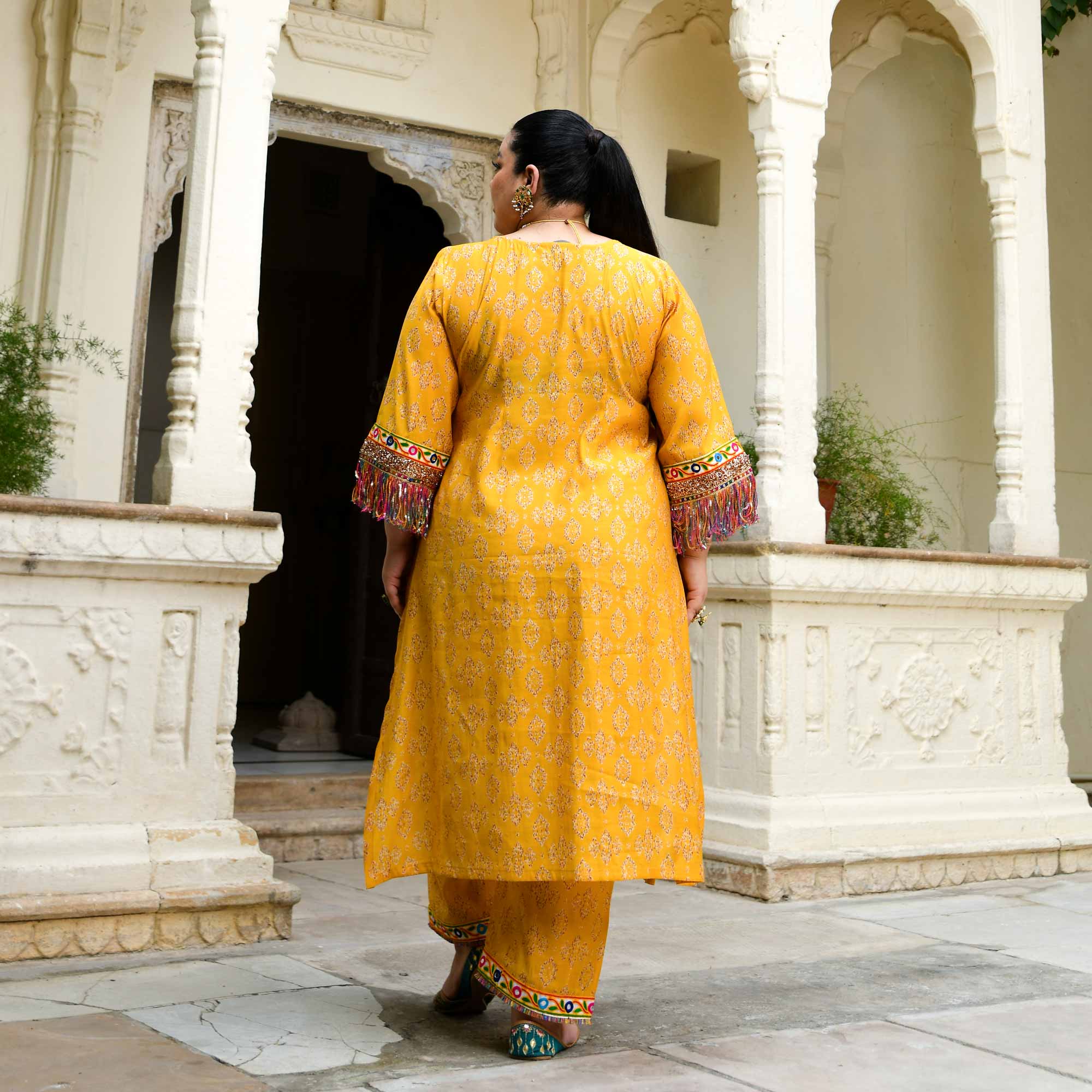 Cheer- Yellow Modal Embroidered Bohemian Kurta Pants Set