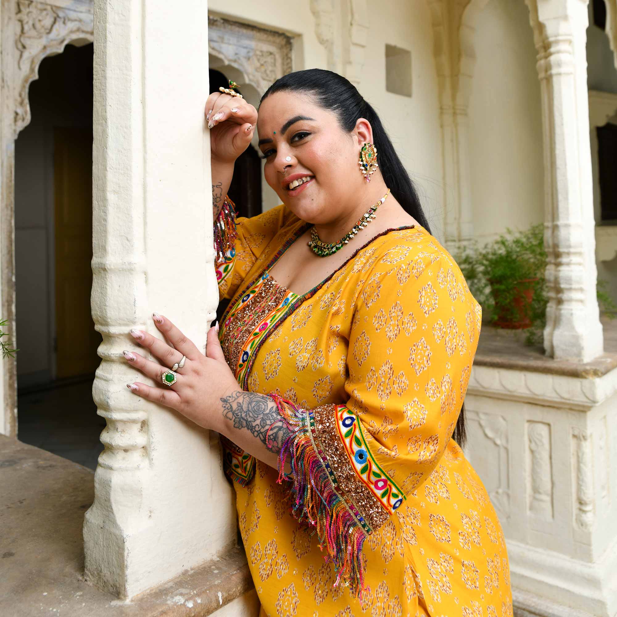 Cheer- Yellow Modal Embroidered Bohemian Kurta Pants Set