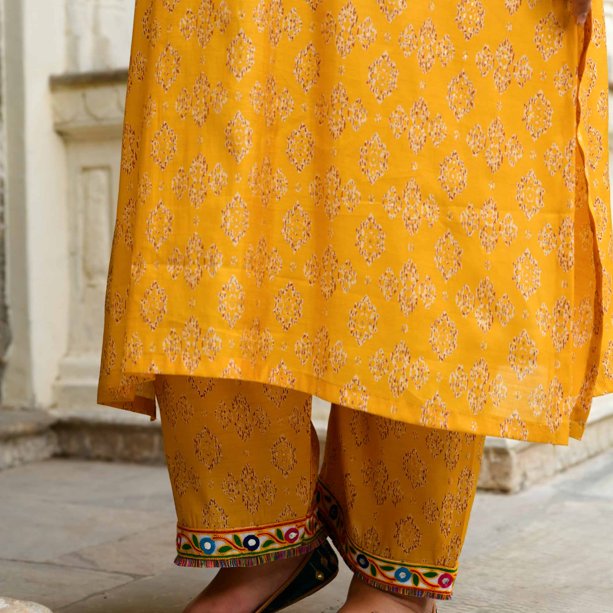 Cheer- Yellow Modal Embroidered Bohemian Kurta Pants Set