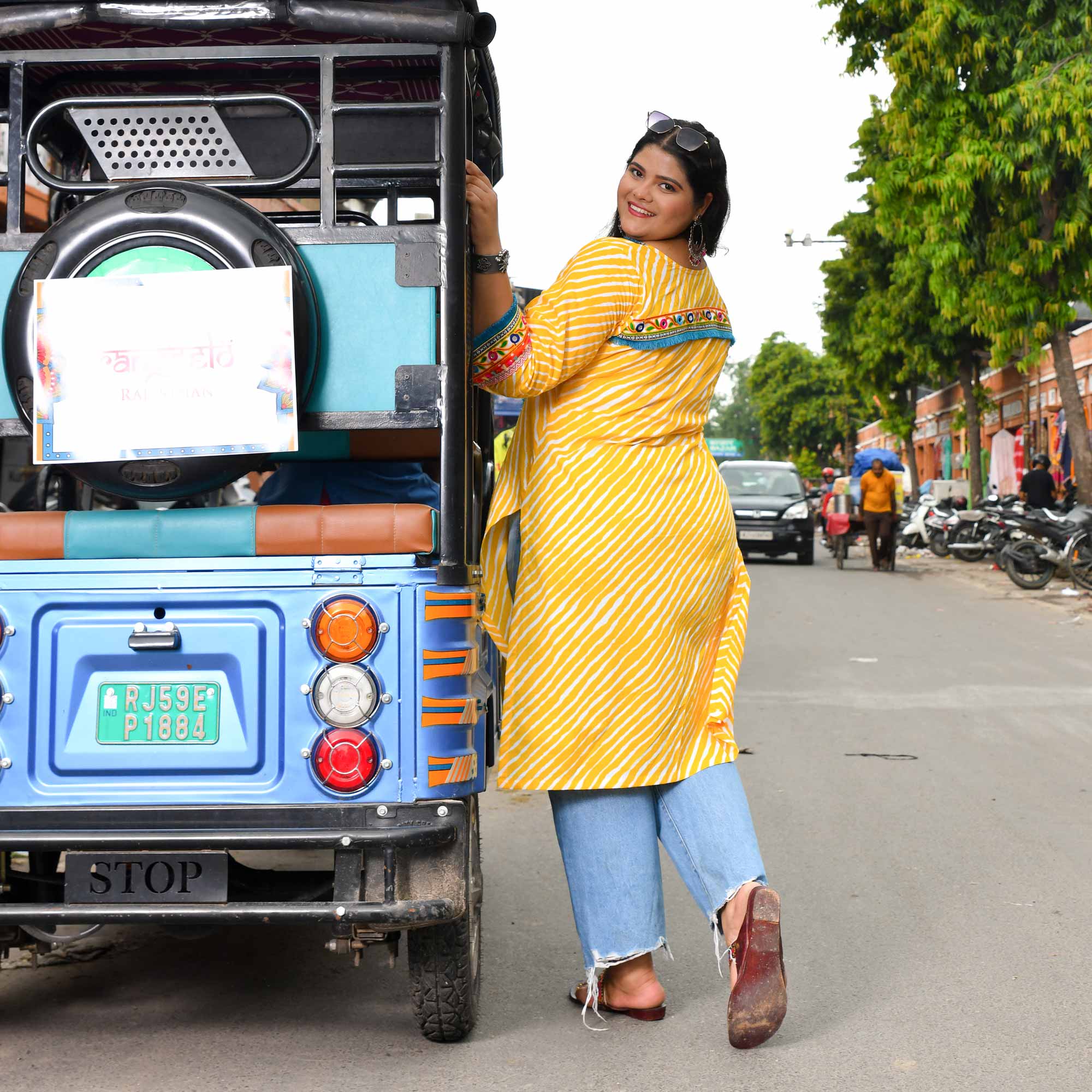 Swirl Delight - Yellow Leheriya Bohemian Cotton Kurta