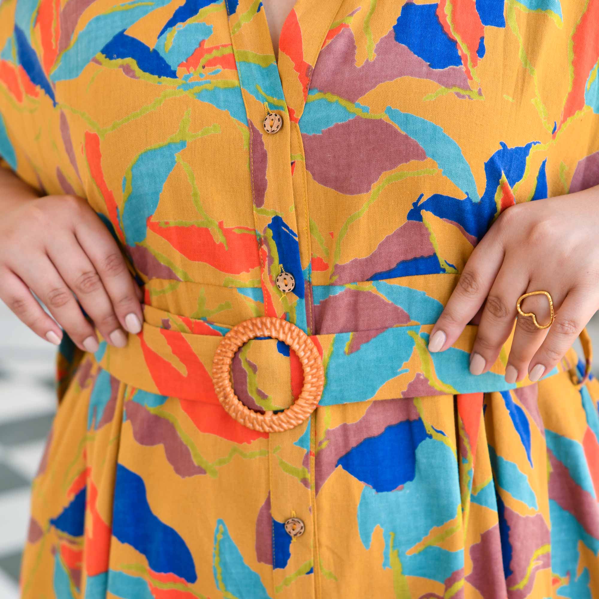 Pina Colada Tropical print Cotton Dress