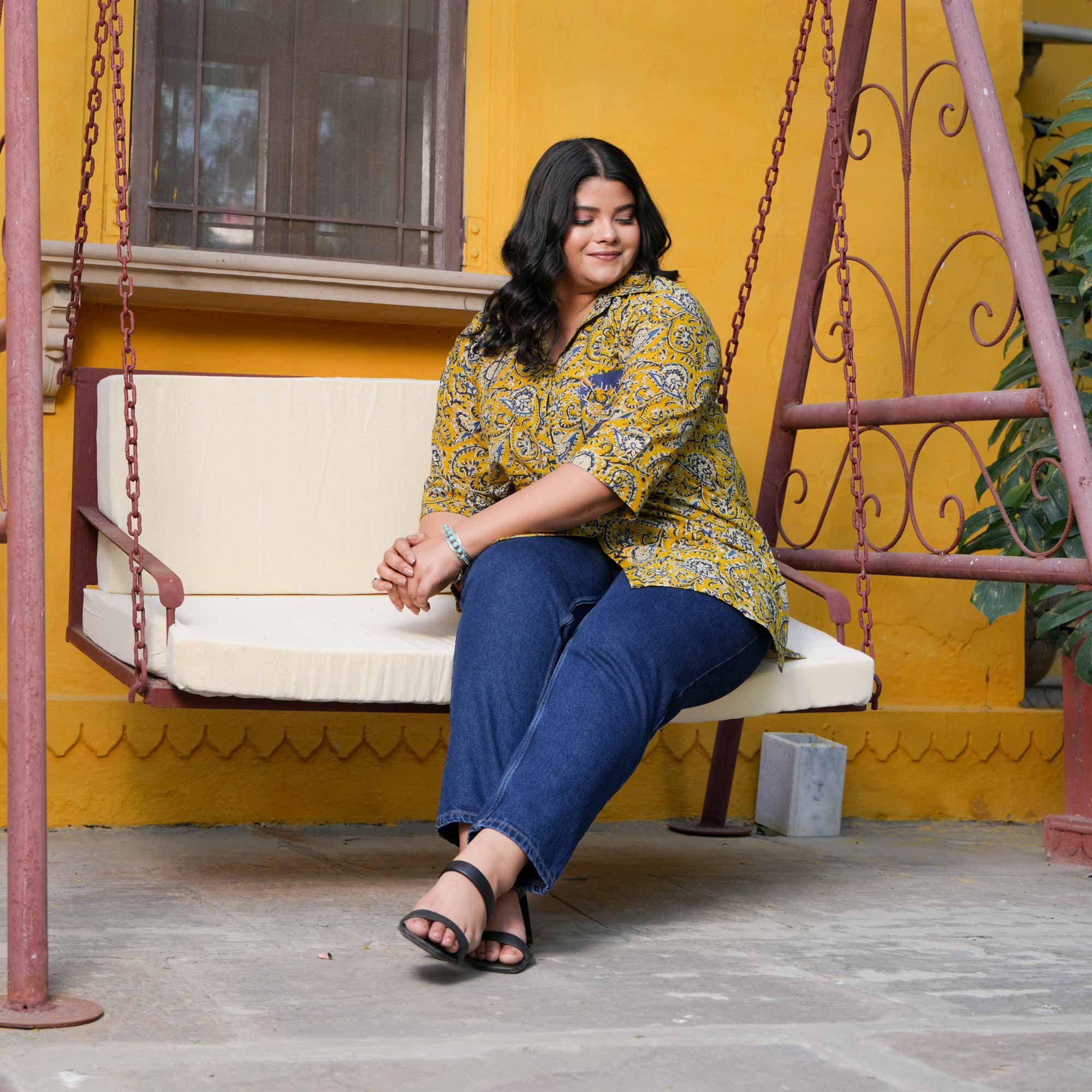 Butterscotch Beauty Floral Handblock Printed Cotton Shirt