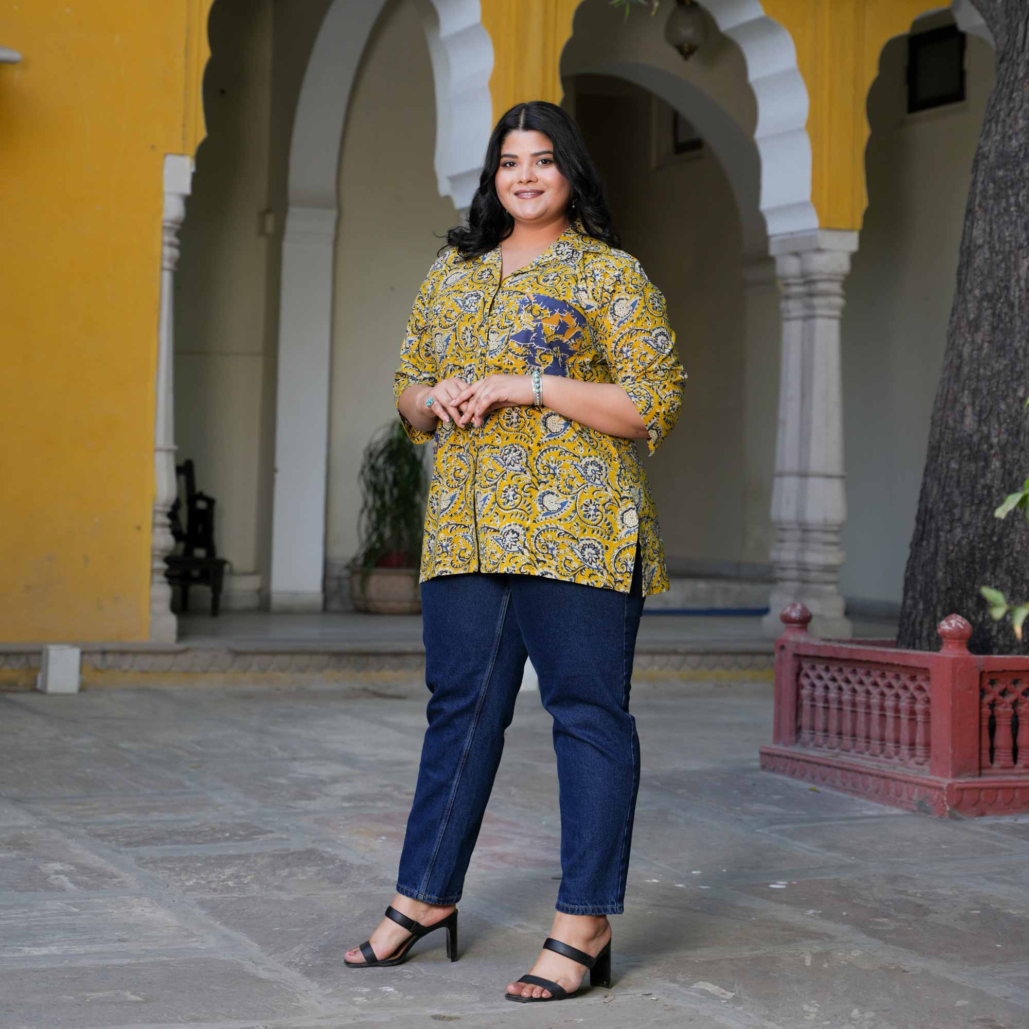 Butterscotch Beauty Floral Handblock Printed Cotton Shirt