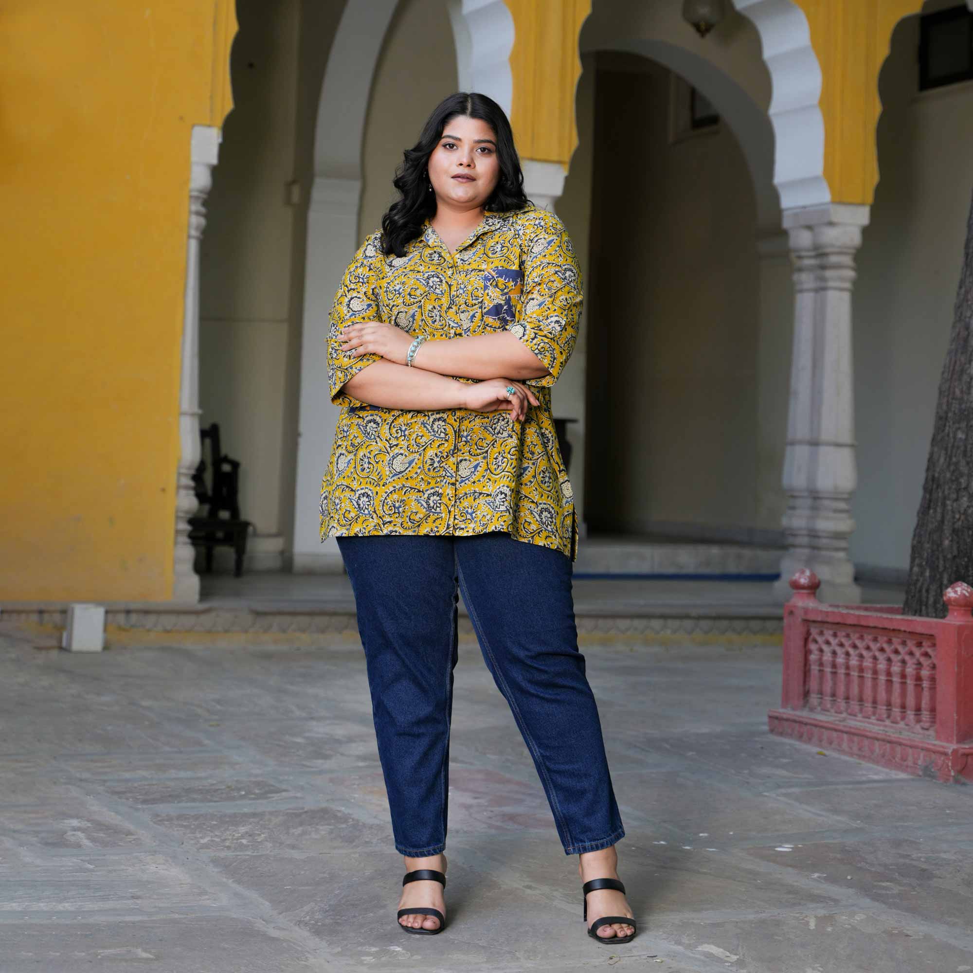 Butterscotch Beauty Floral Handblock Printed Cotton Shirt