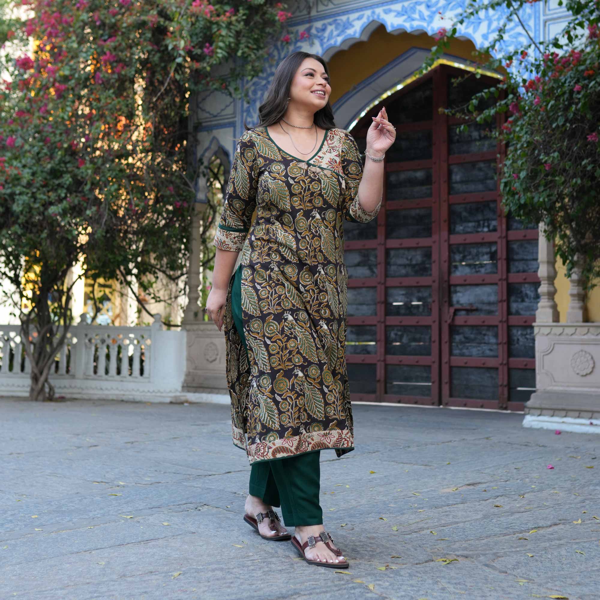 Peacock Prism Handblock Printed Floral Cotton Kurta