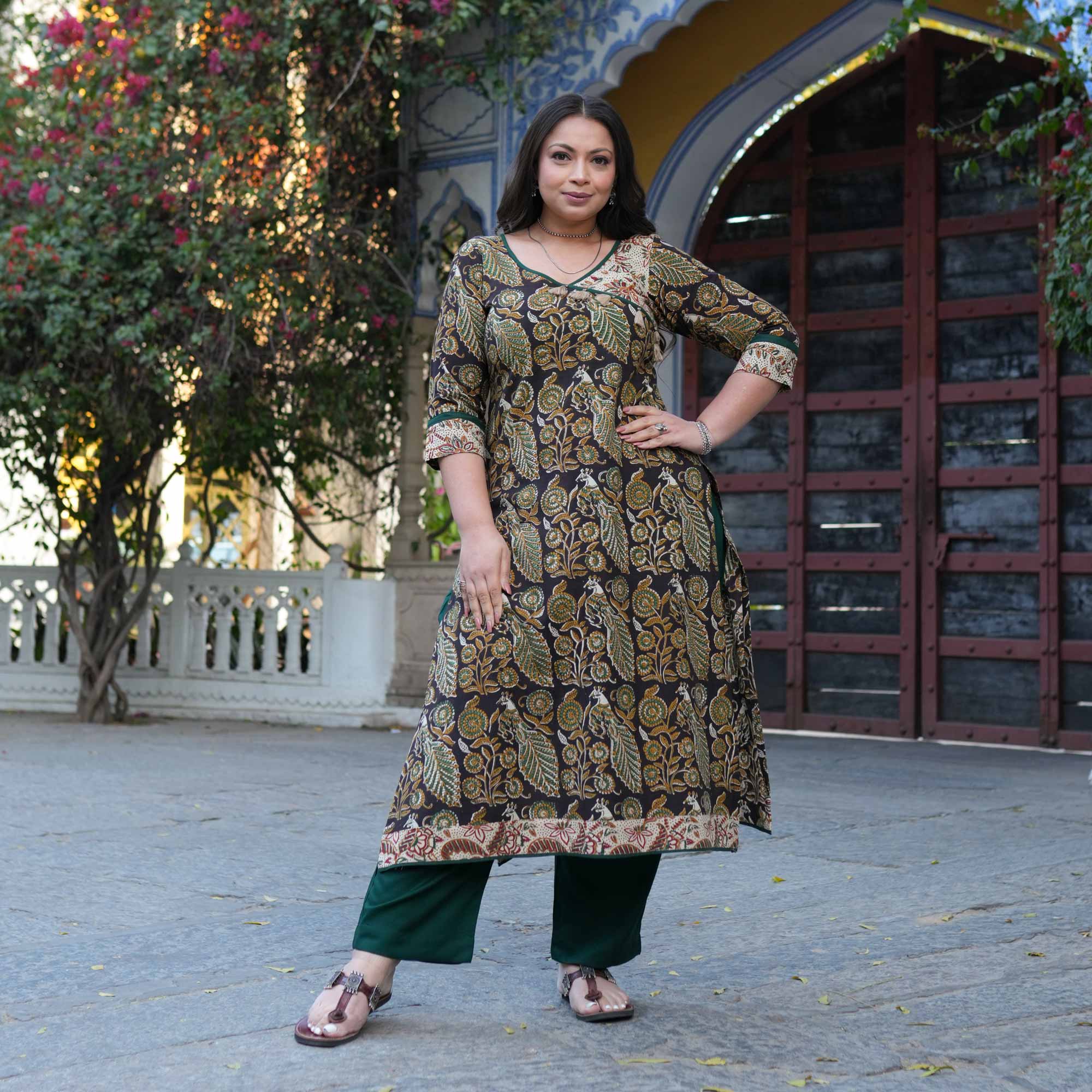 Peacock Prism Handblock Printed Floral Cotton Kurta