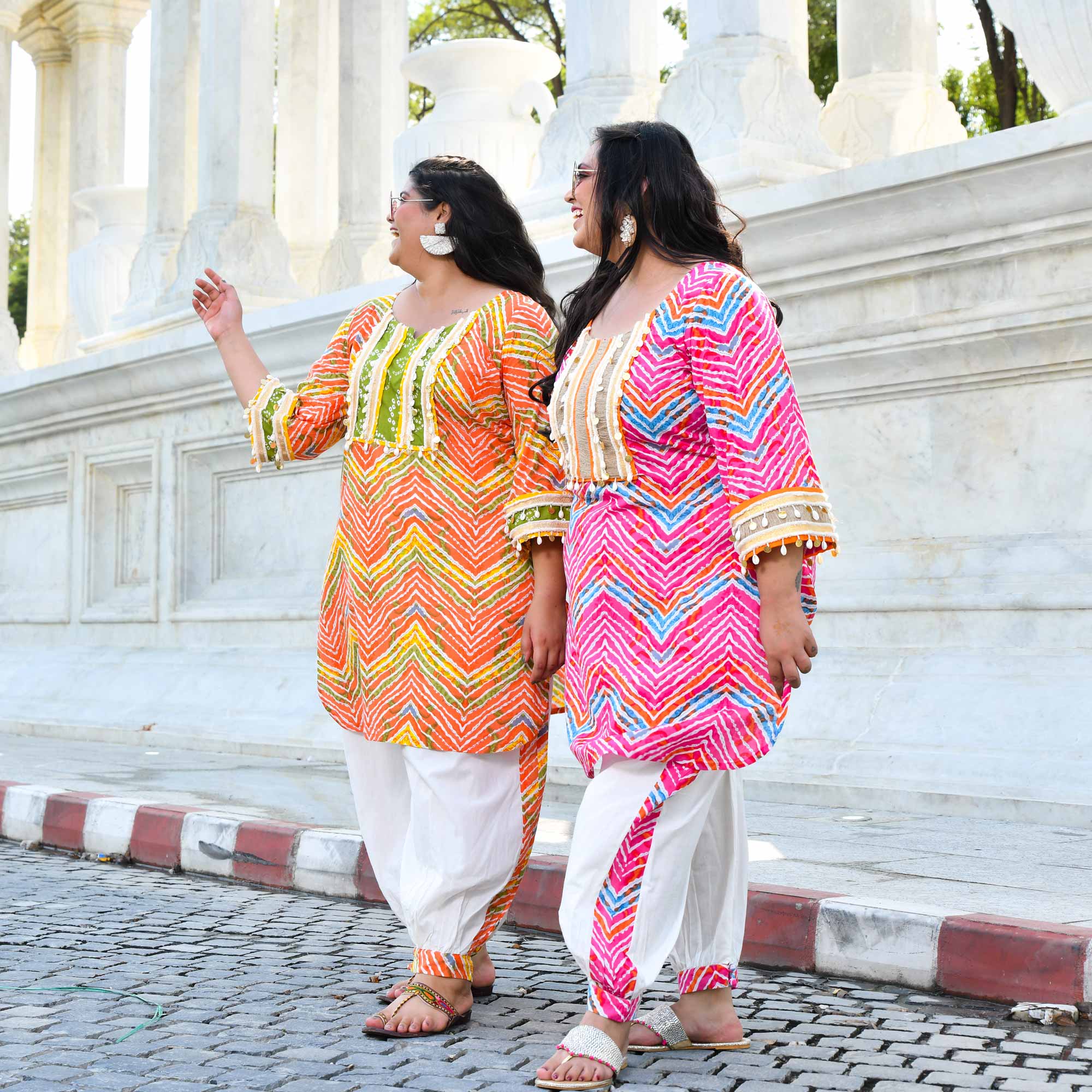 Tangy Splash- Orange Leheriya Cotton Bohemian Set