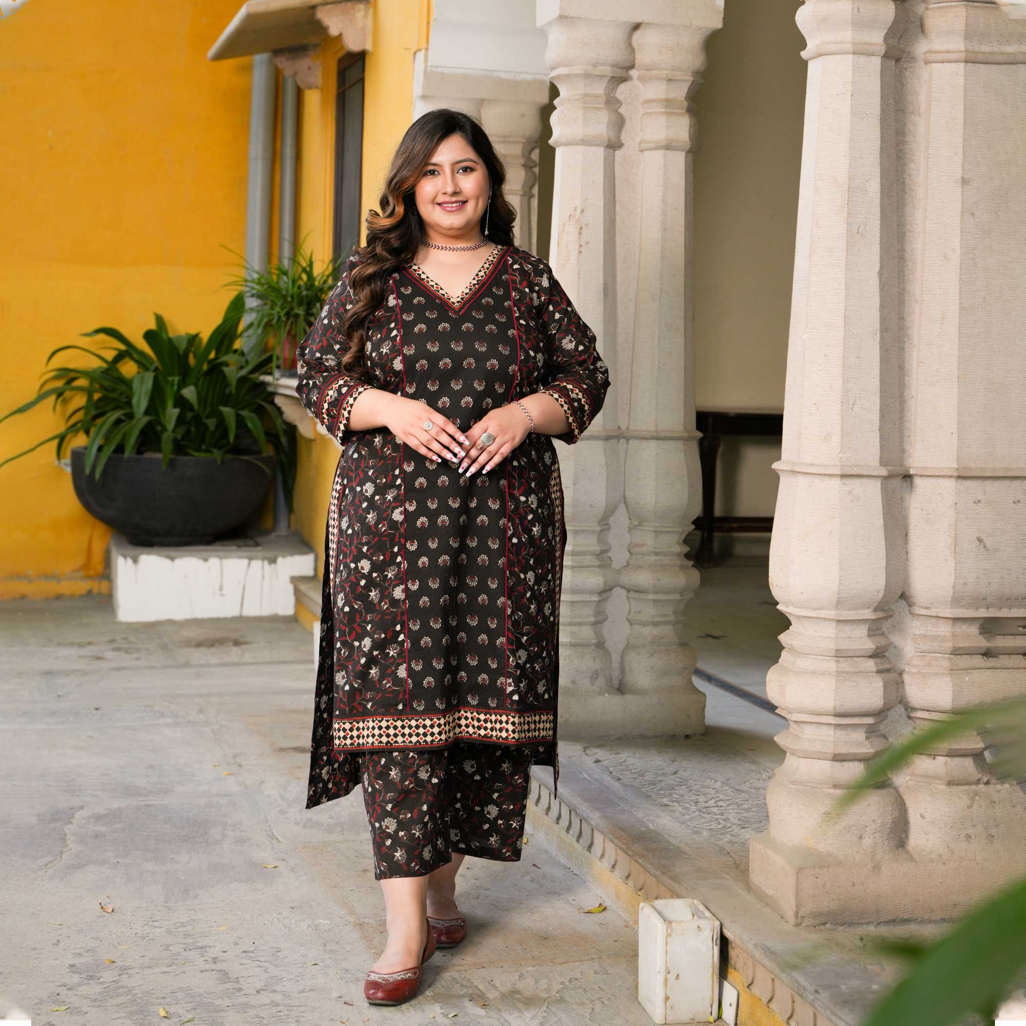 Black & Maroon Bouquet Floral Co-Ord Set