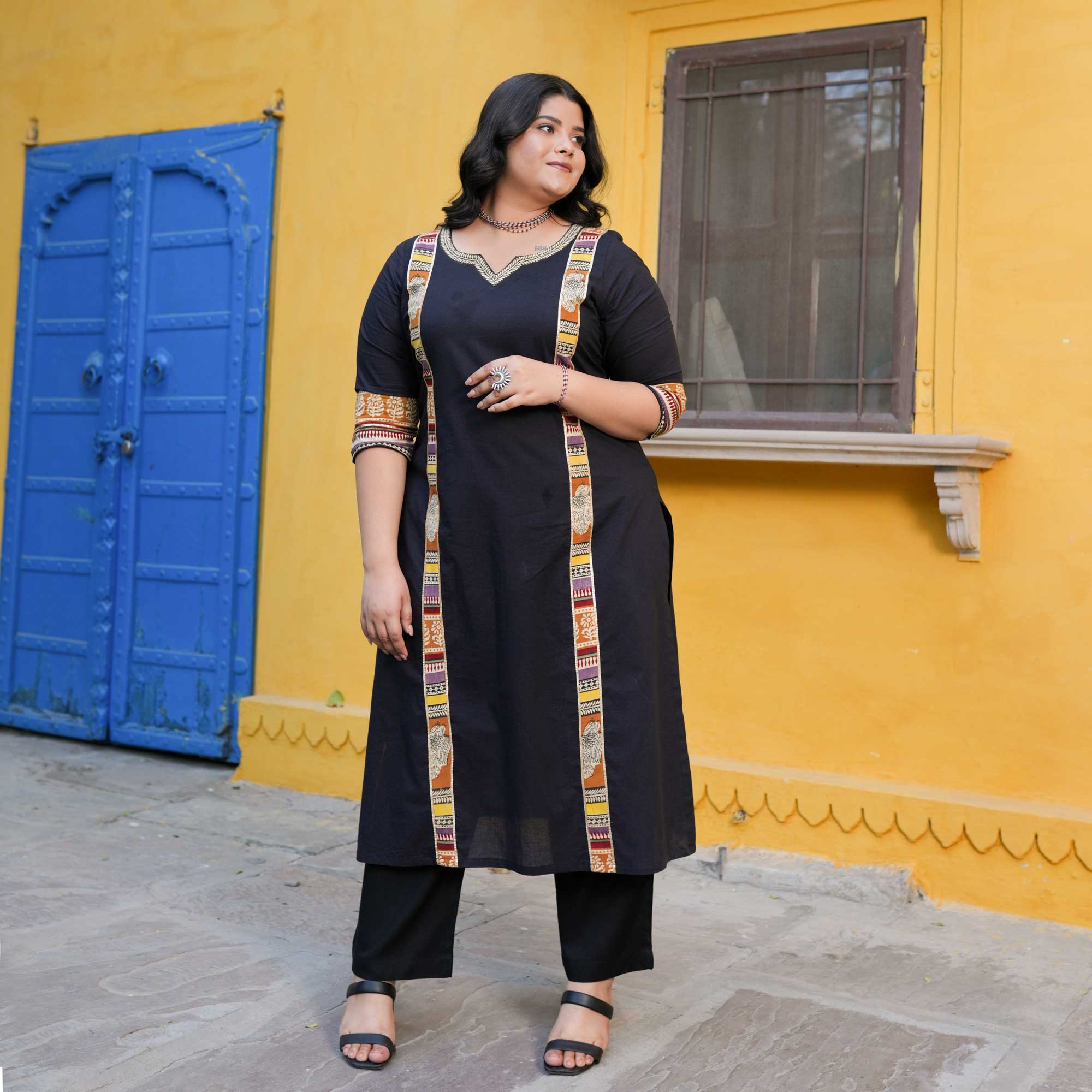 Artist's Black Kalamkari Cotton Kurta