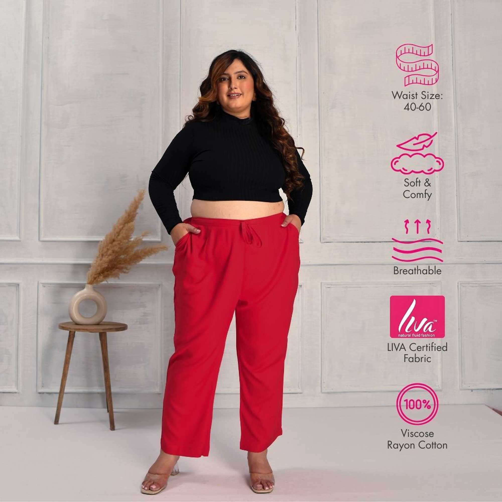 Plus Size Narrow Fit Pants Combo 5 (Prussian Blue, Red, Beige)