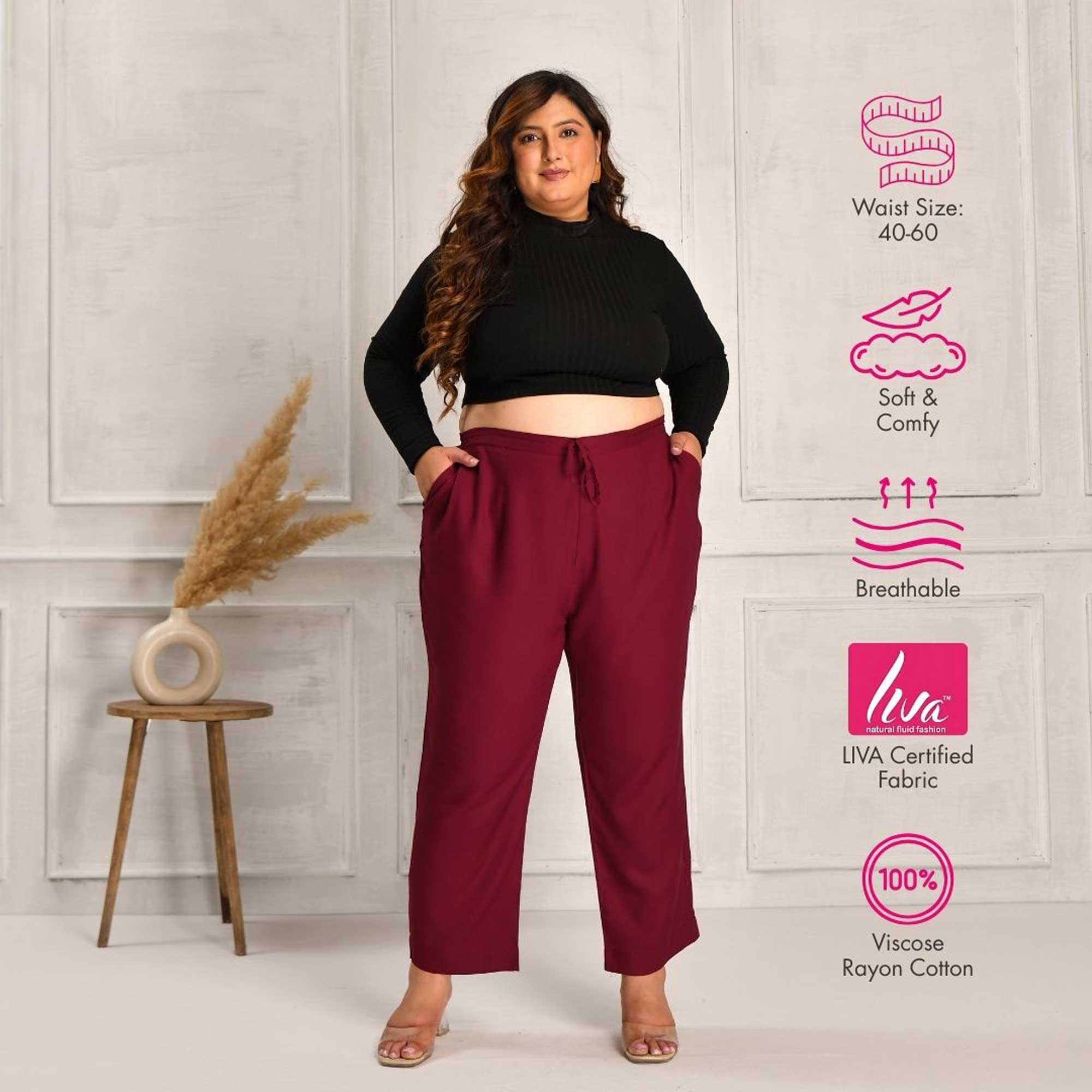 Plus Size Narrow Fit Pants Combo 2 (Navy Blue, Bottle Green, Maroon)
