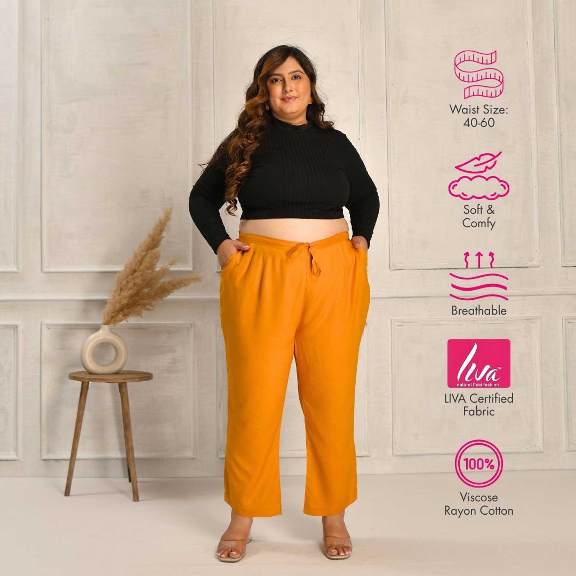 Plus Size Narrow Fit Pants Combo 4 (Rani Pink, Bottle Green, Mustard)