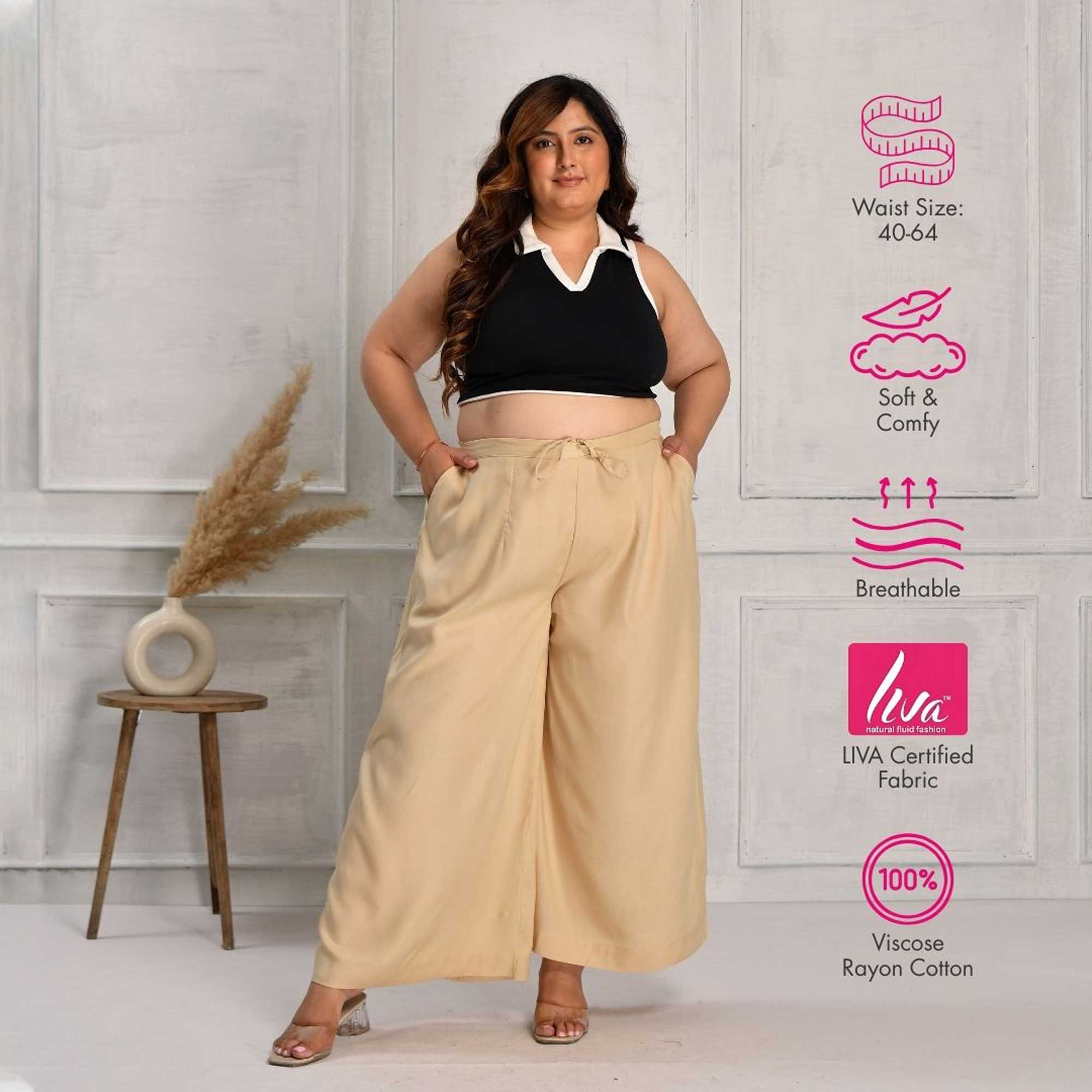 Plus Size Wide Leg Pants Combo 6 (Black, Beige, White)