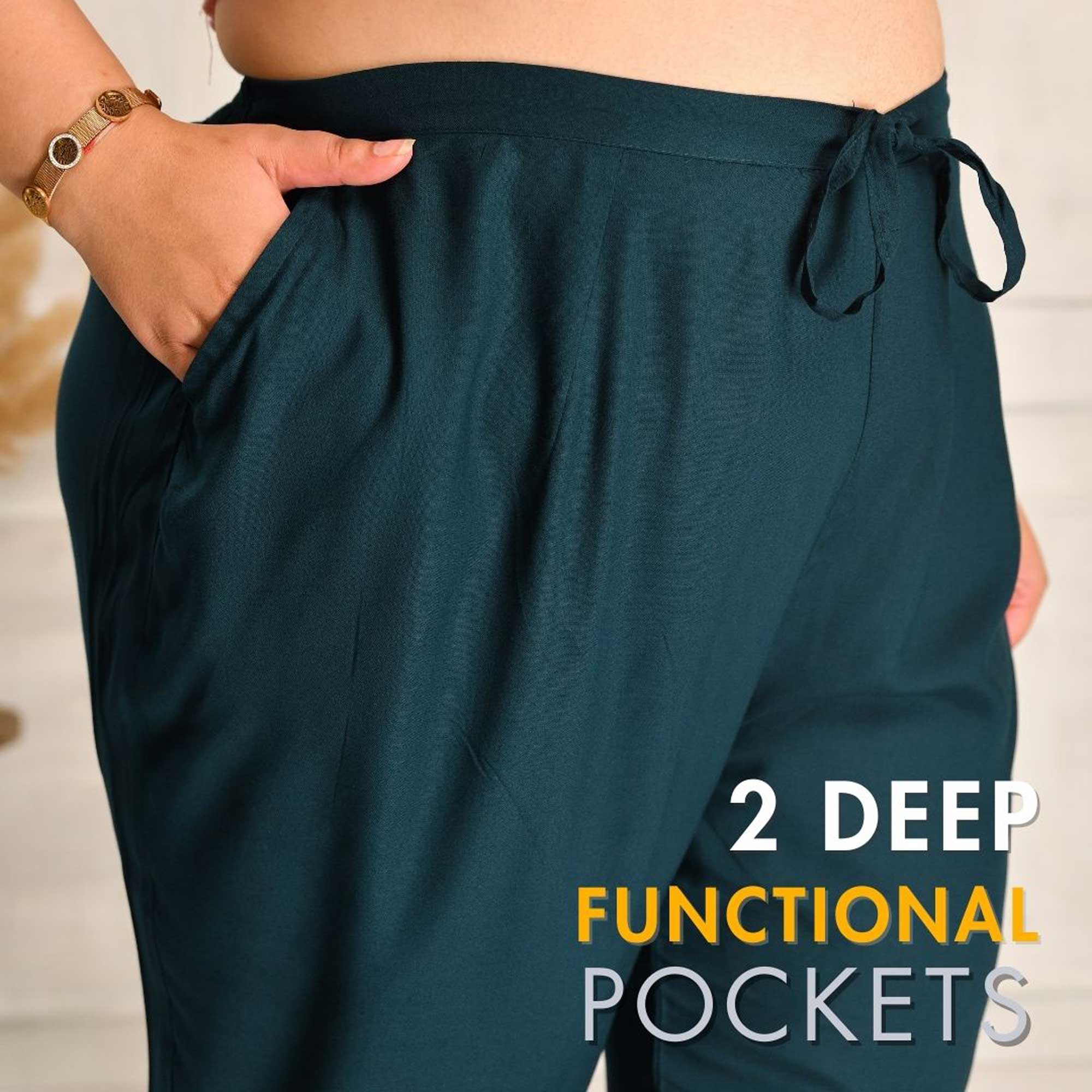 Plus Size Narrow Fit Pants Combo 5 (Prussian Blue, Red, Beige)