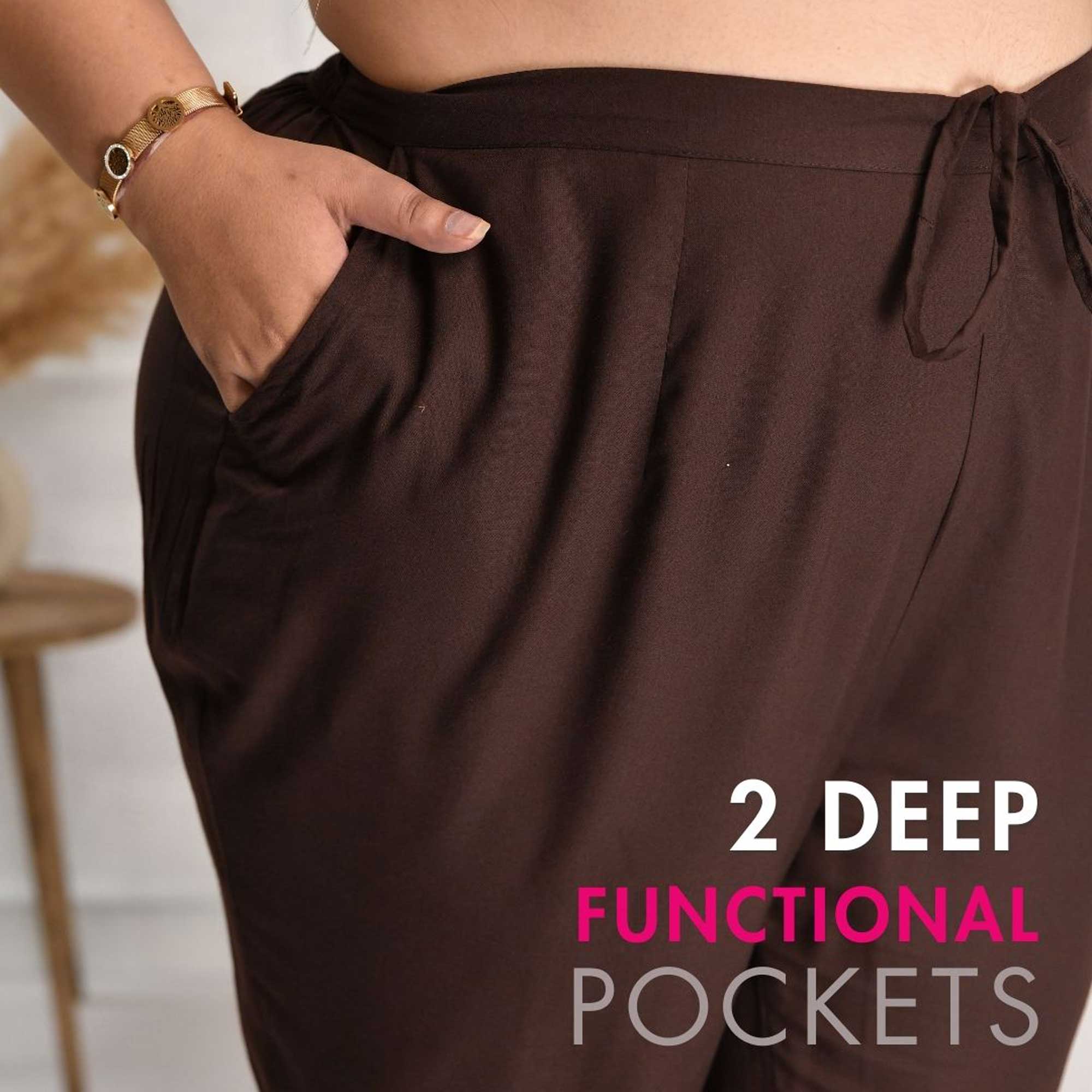 Plus Size Narrow Fit Pants Combo 3 (White, Peach, Coffee)