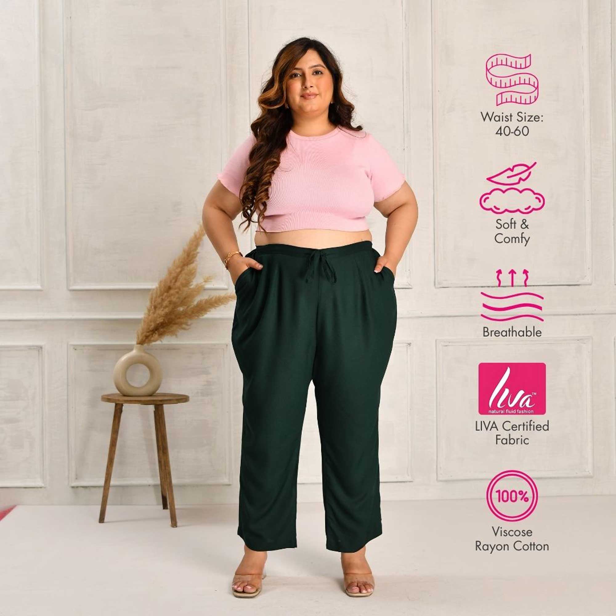 Plus Size Narrow Fit Pants Combo 2 (Navy Blue, Bottle Green, Maroon)