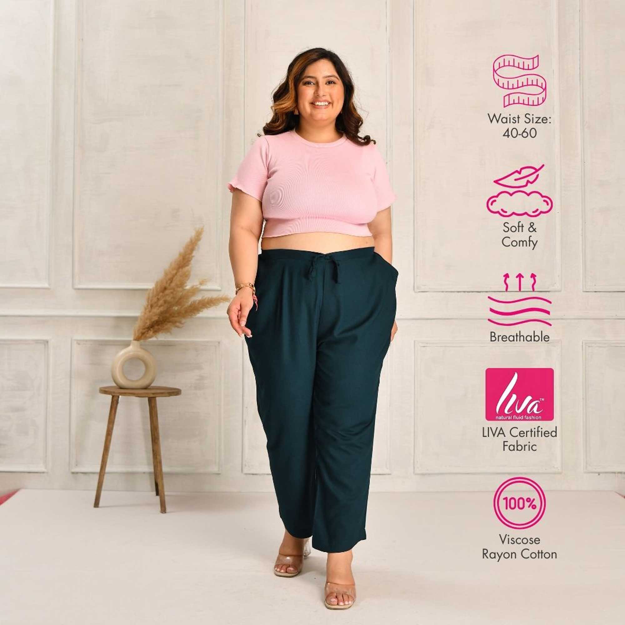 Plus Size Narrow Fit Pants Combo 5 (Prussian Blue, Red, Beige)