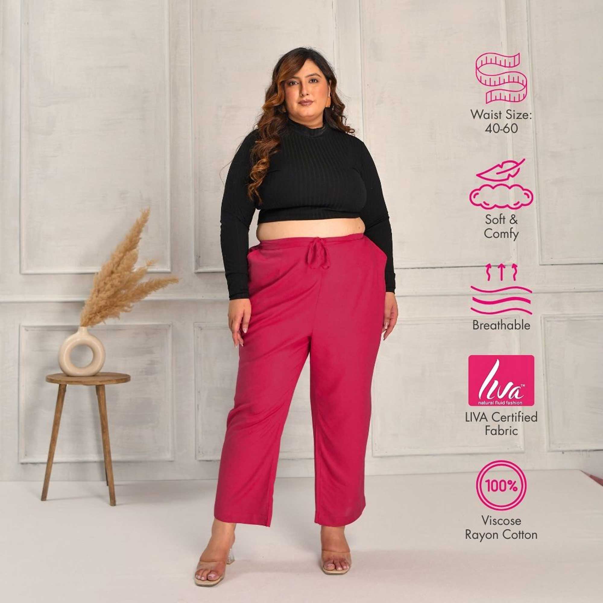 Plus Size Narrow Fit Pants Combo 4 (Rani Pink, Bottle Green, Mustard)
