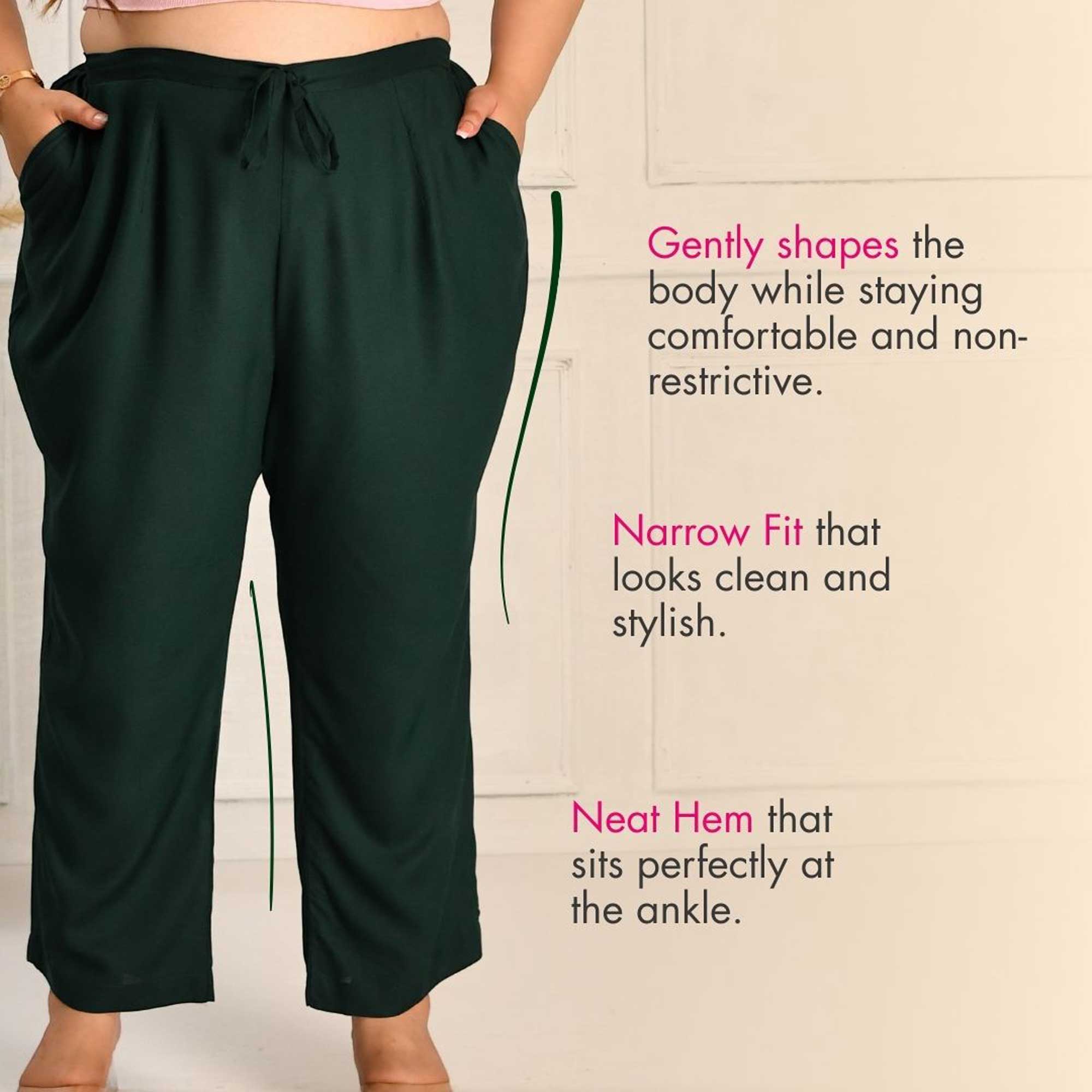 Plus Size Narrow Fit Pants Combo 2 (Navy Blue, Bottle Green, Maroon)