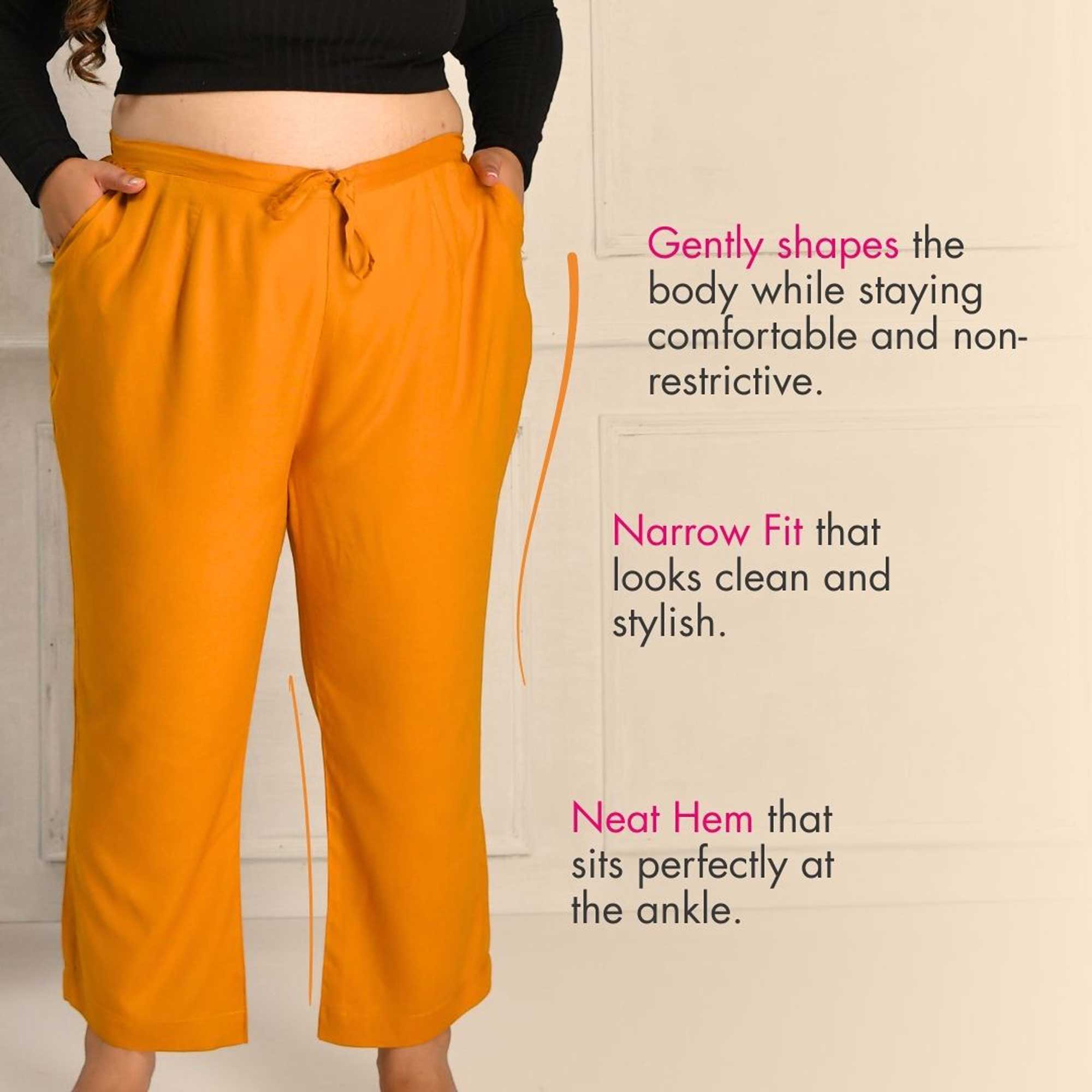 Plus Size Narrow Fit Pants Combo 4 (Rani Pink, Bottle Green, Mustard)