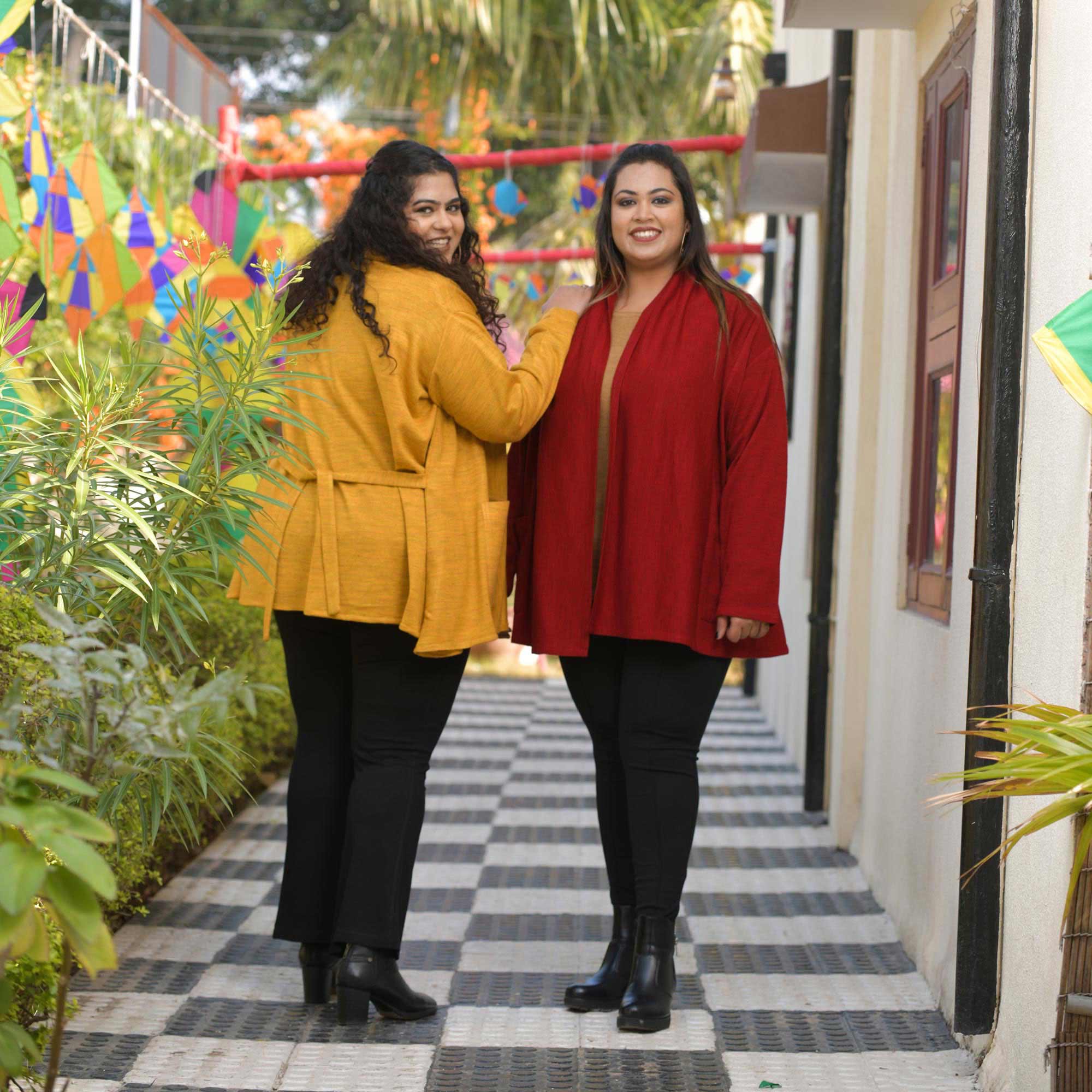 Woollen Sheen Gold Knitted Cape with Belt