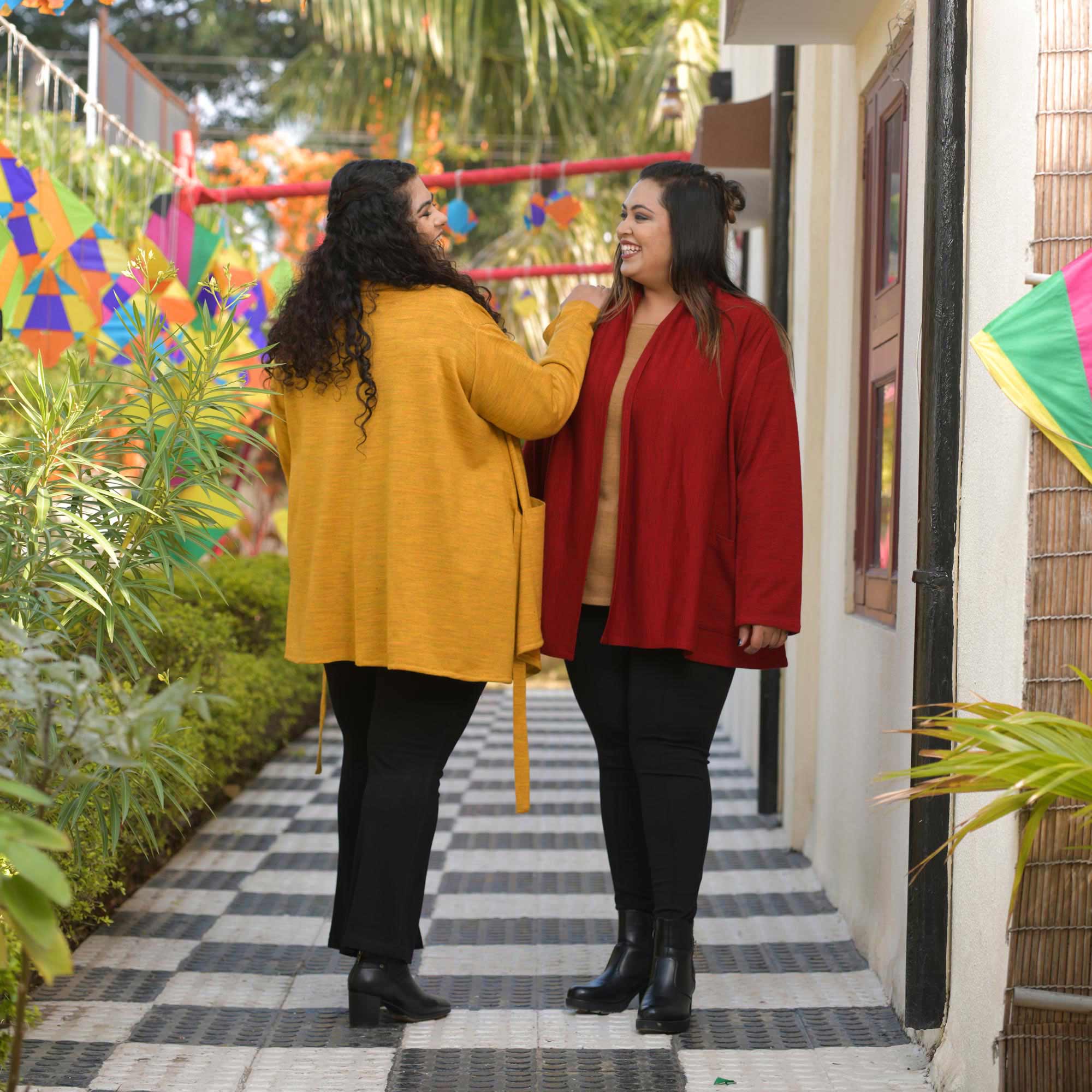 Woollen Sheen Gold Knitted Cape with Belt