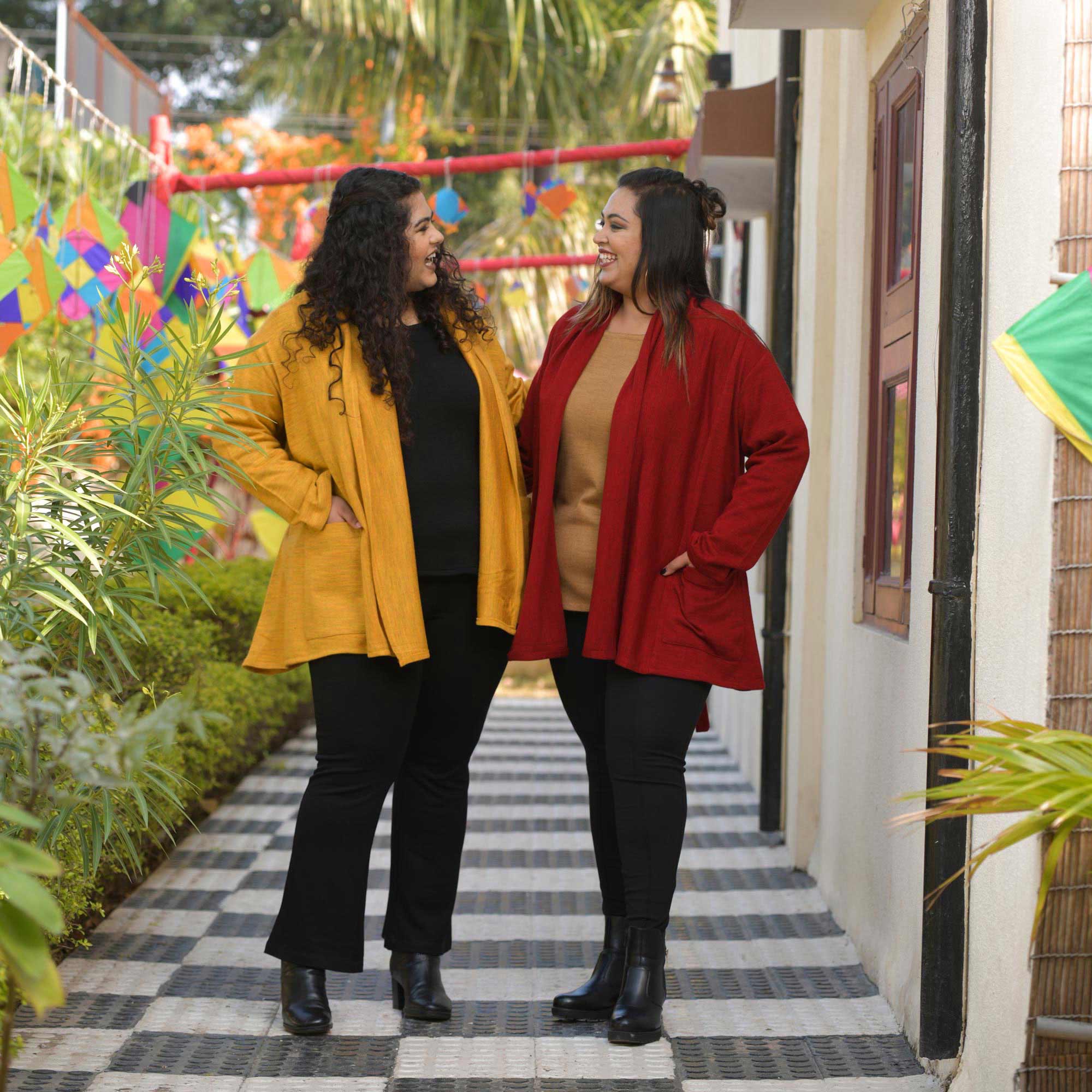 Woollen Sheen Gold Knitted Cape with Belt